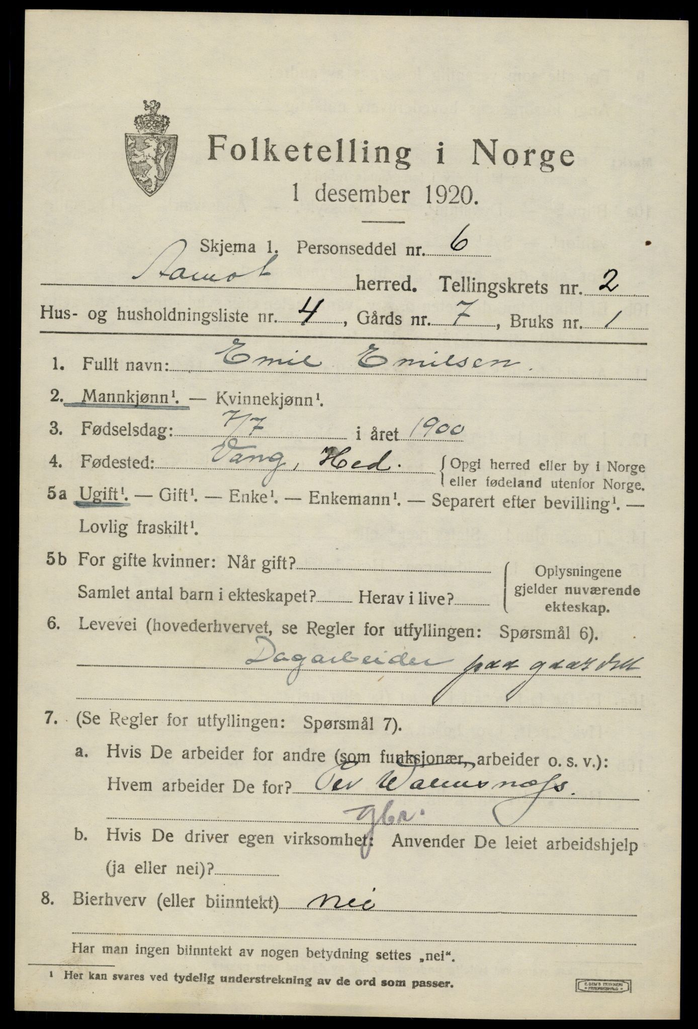 SAH, 1920 census for Åmot, 1920, p. 2099