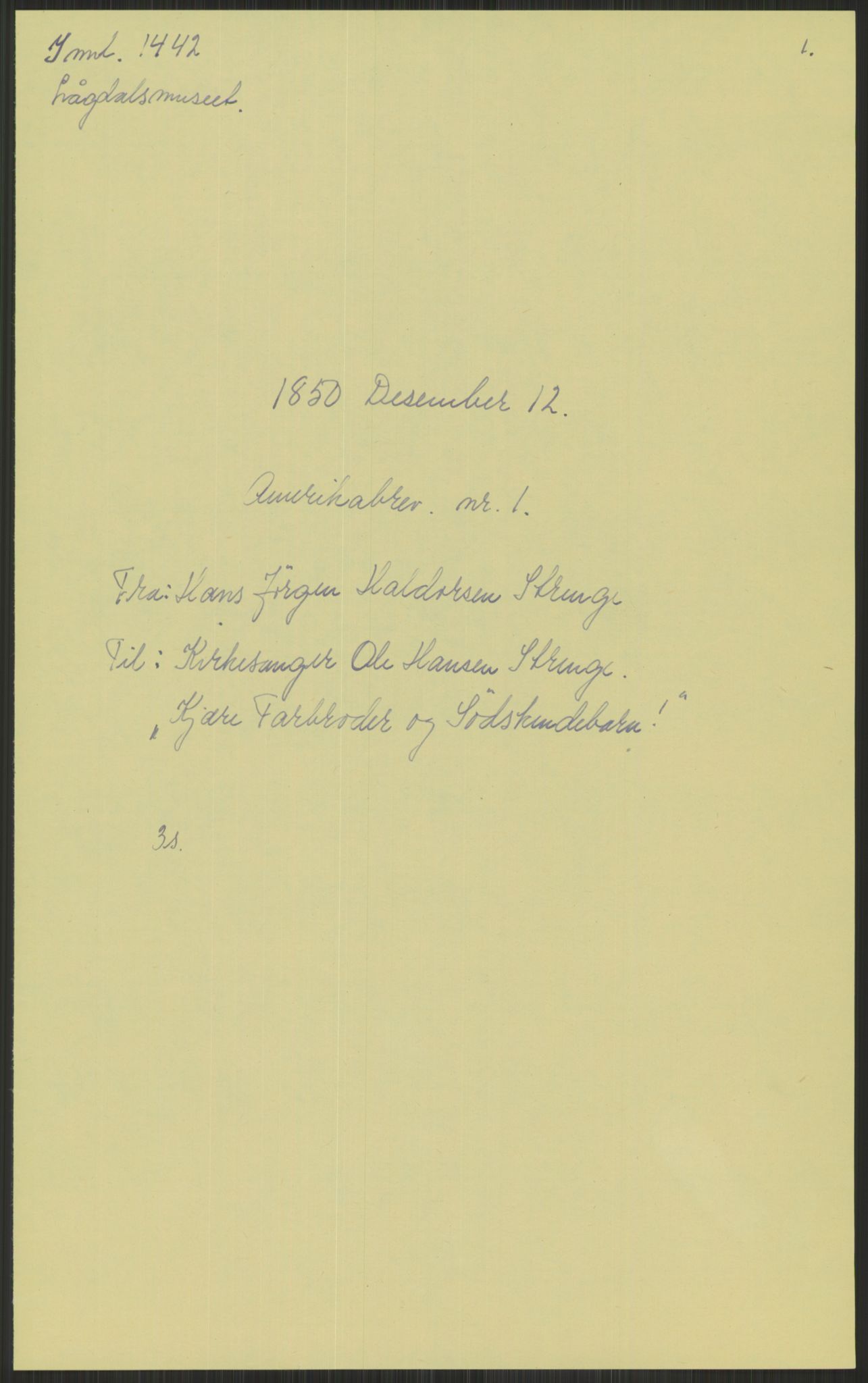 Samlinger til kildeutgivelse, Amerikabrevene, RA/EA-4057/F/L0021: Innlån fra Buskerud: Michalsen - Ål bygdearkiv, 1838-1914, p. 465