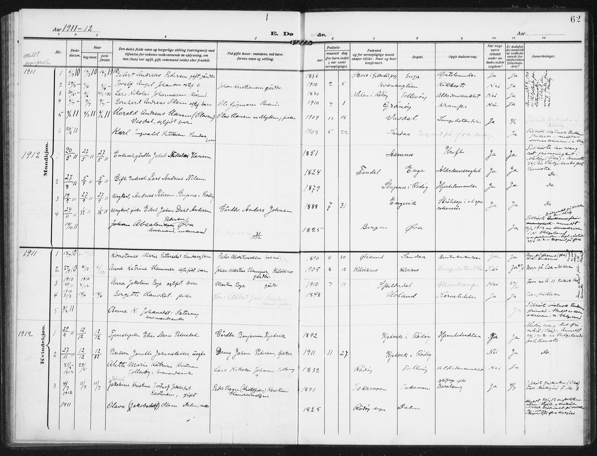 Ministerialprotokoller, klokkerbøker og fødselsregistre - Nordland, AV/SAT-A-1459/843/L0629: Parish register (official) no. 843A04, 1907-1925, p. 62