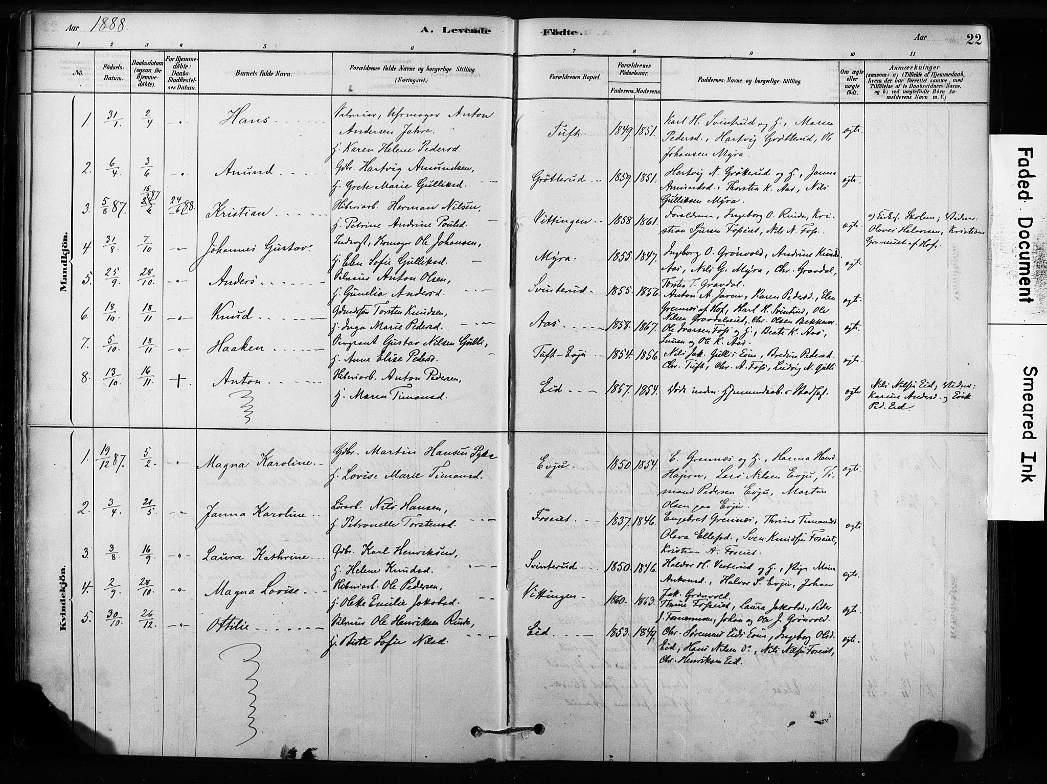 Sandsvær kirkebøker, AV/SAKO-A-244/F/Fc/L0001: Parish register (official) no. III 1, 1878-1923, p. 22