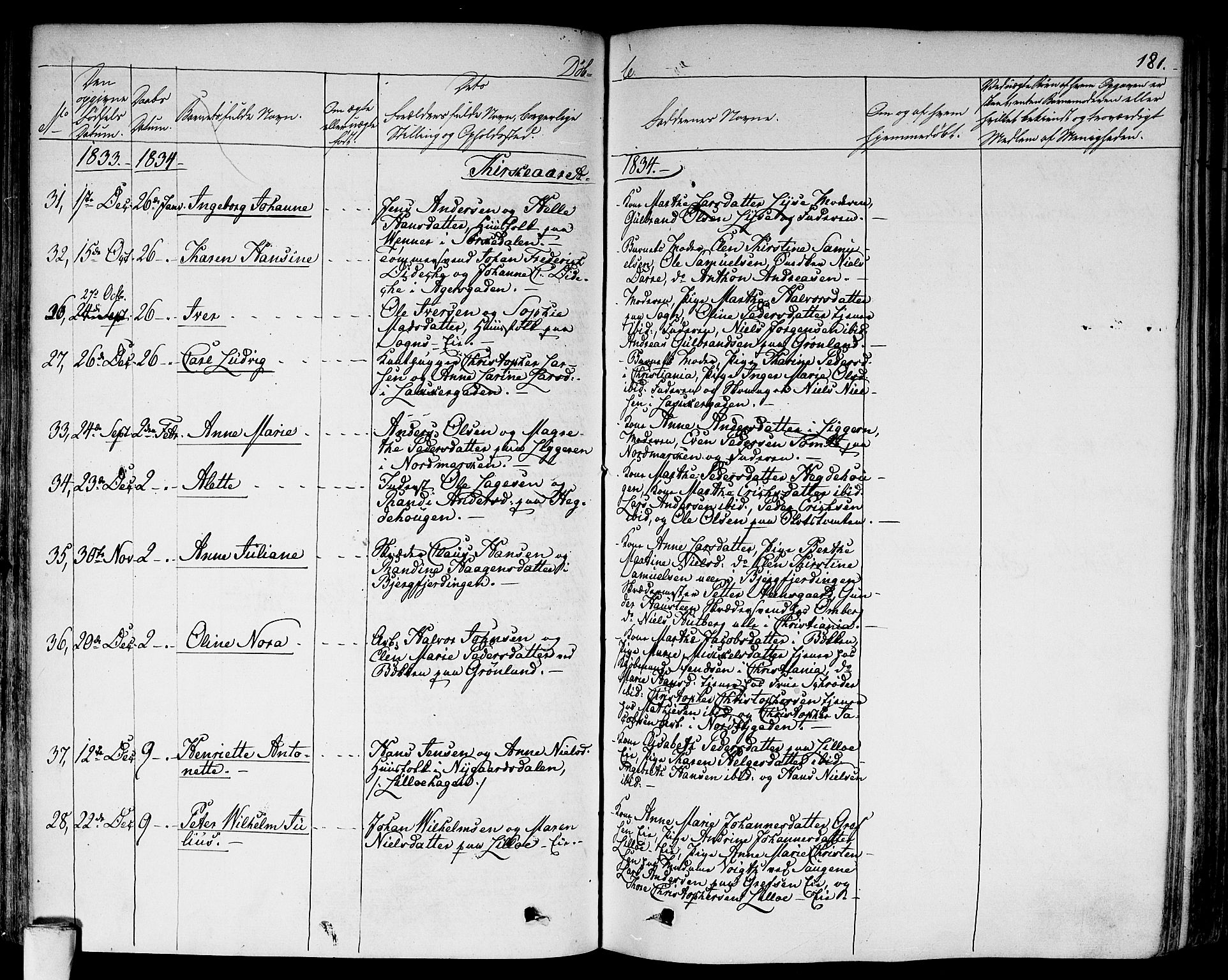 Aker prestekontor kirkebøker, AV/SAO-A-10861/F/L0013: Parish register (official) no. 13, 1828-1837, p. 181