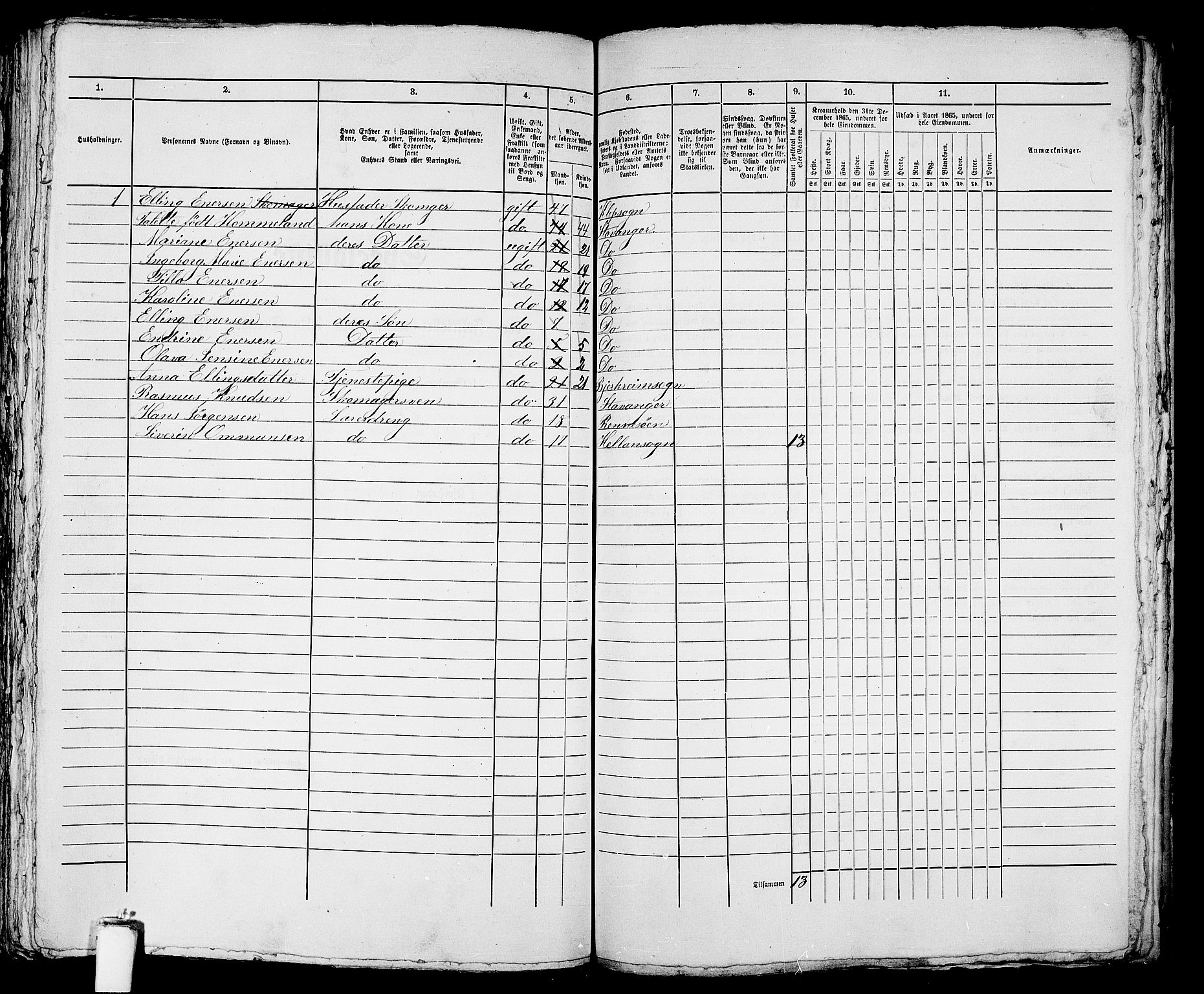 RA, 1865 census for Stavanger, 1865, p. 1371