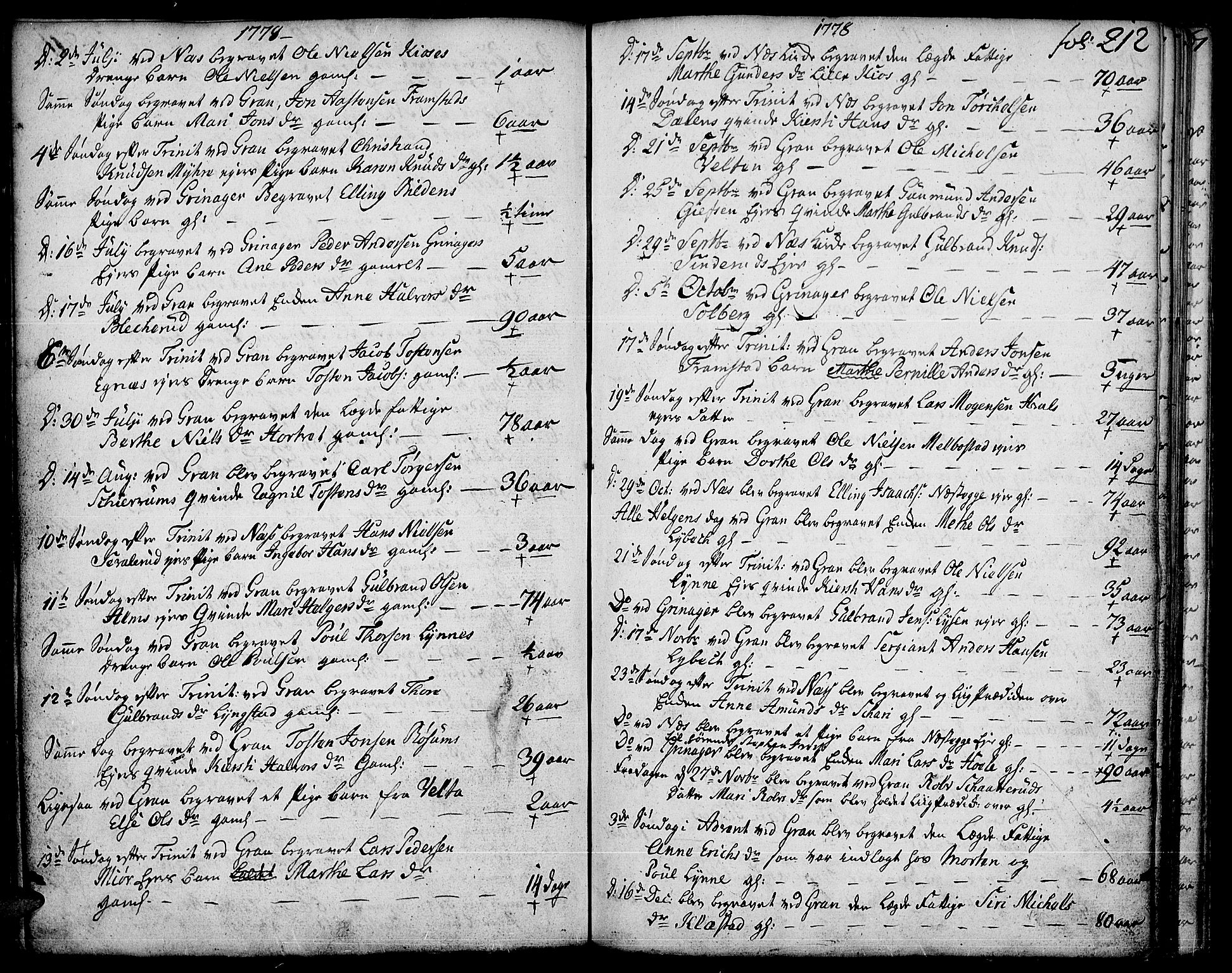 Gran prestekontor, AV/SAH-PREST-112/H/Ha/Haa/L0005: Parish register (official) no. 5, 1776-1788, p. 212