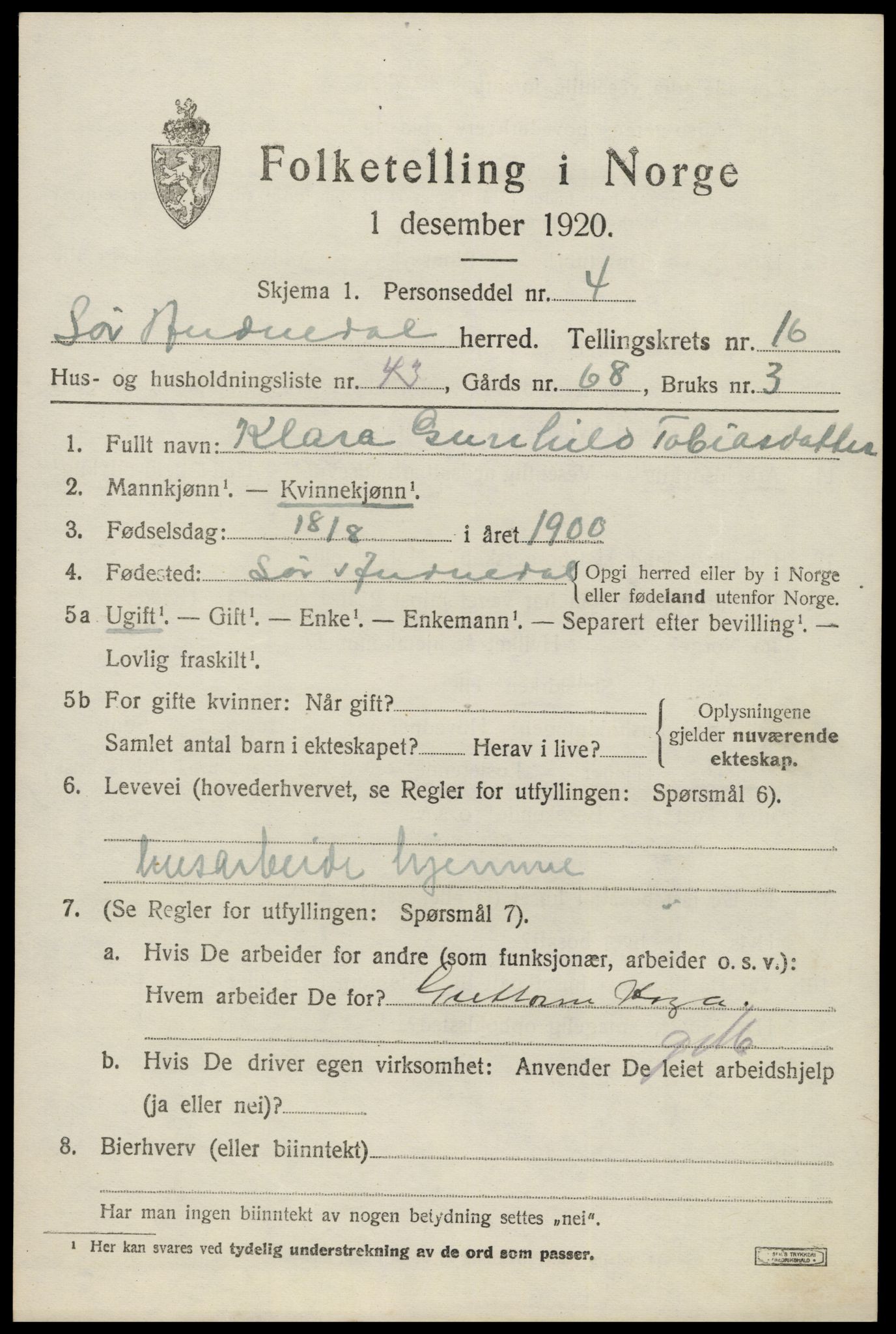 SAK, 1920 census for Sør-Audnedal, 1920, p. 6261