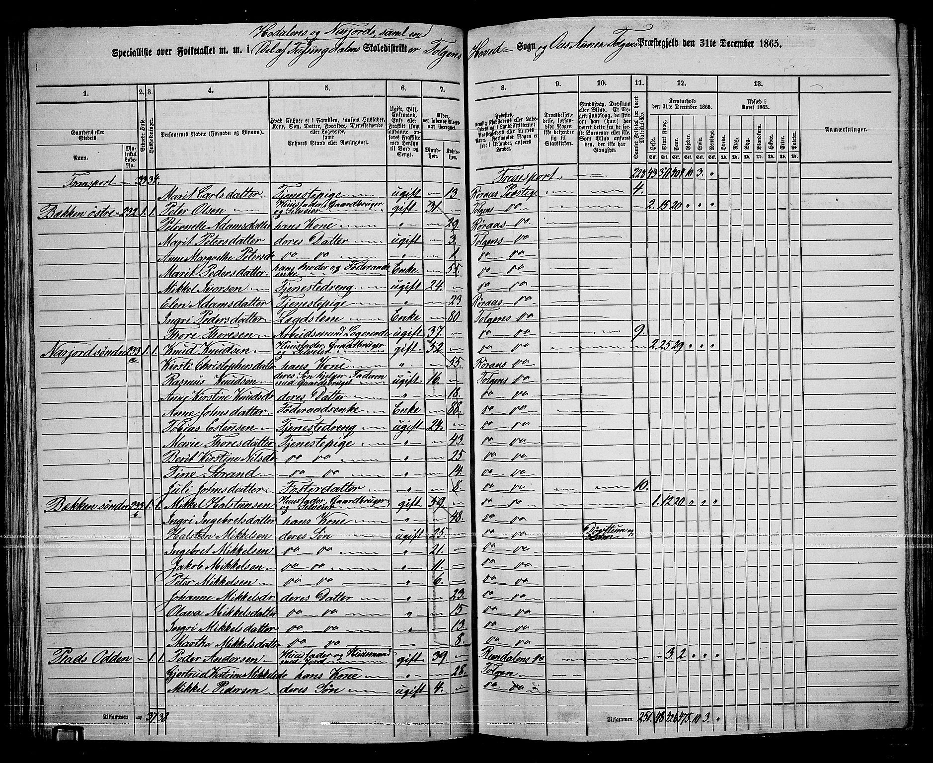 RA, 1865 census for Tolga, 1865, p. 73