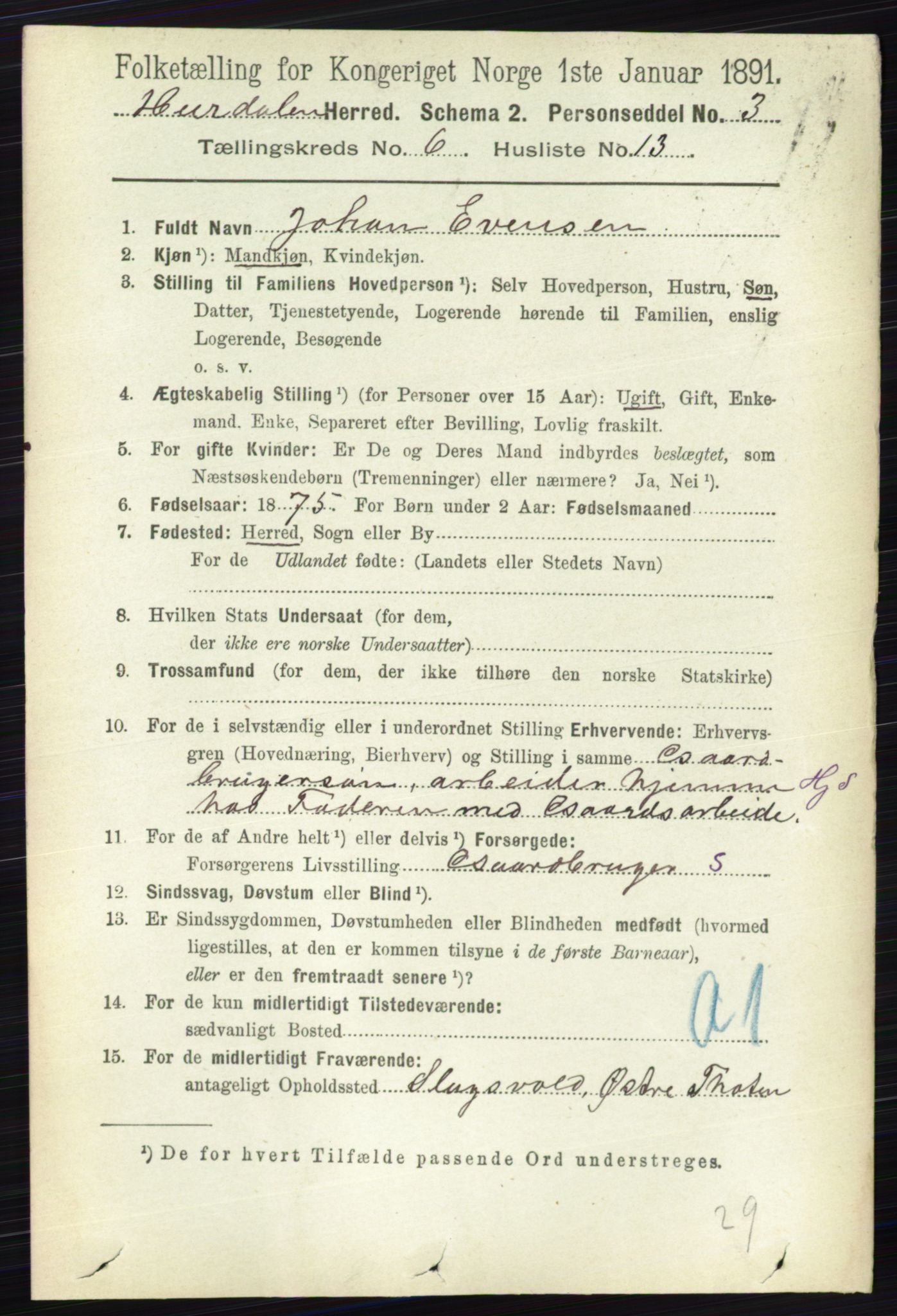 RA, 1891 census for 0239 Hurdal, 1891, p. 2268