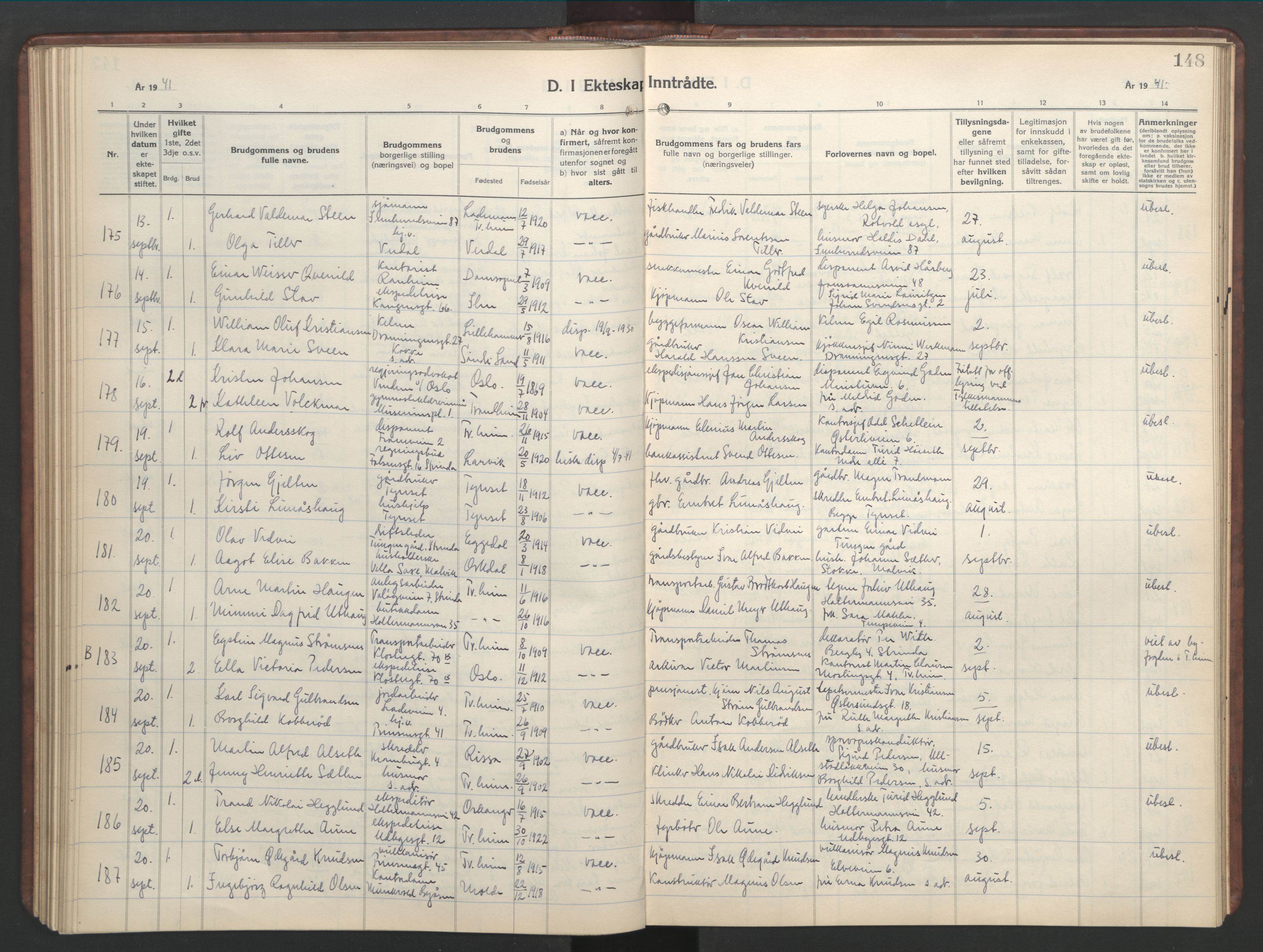 Ministerialprotokoller, klokkerbøker og fødselsregistre - Sør-Trøndelag, AV/SAT-A-1456/601/L0101: Parish register (copy) no. 601C19, 1935-1946, p. 148