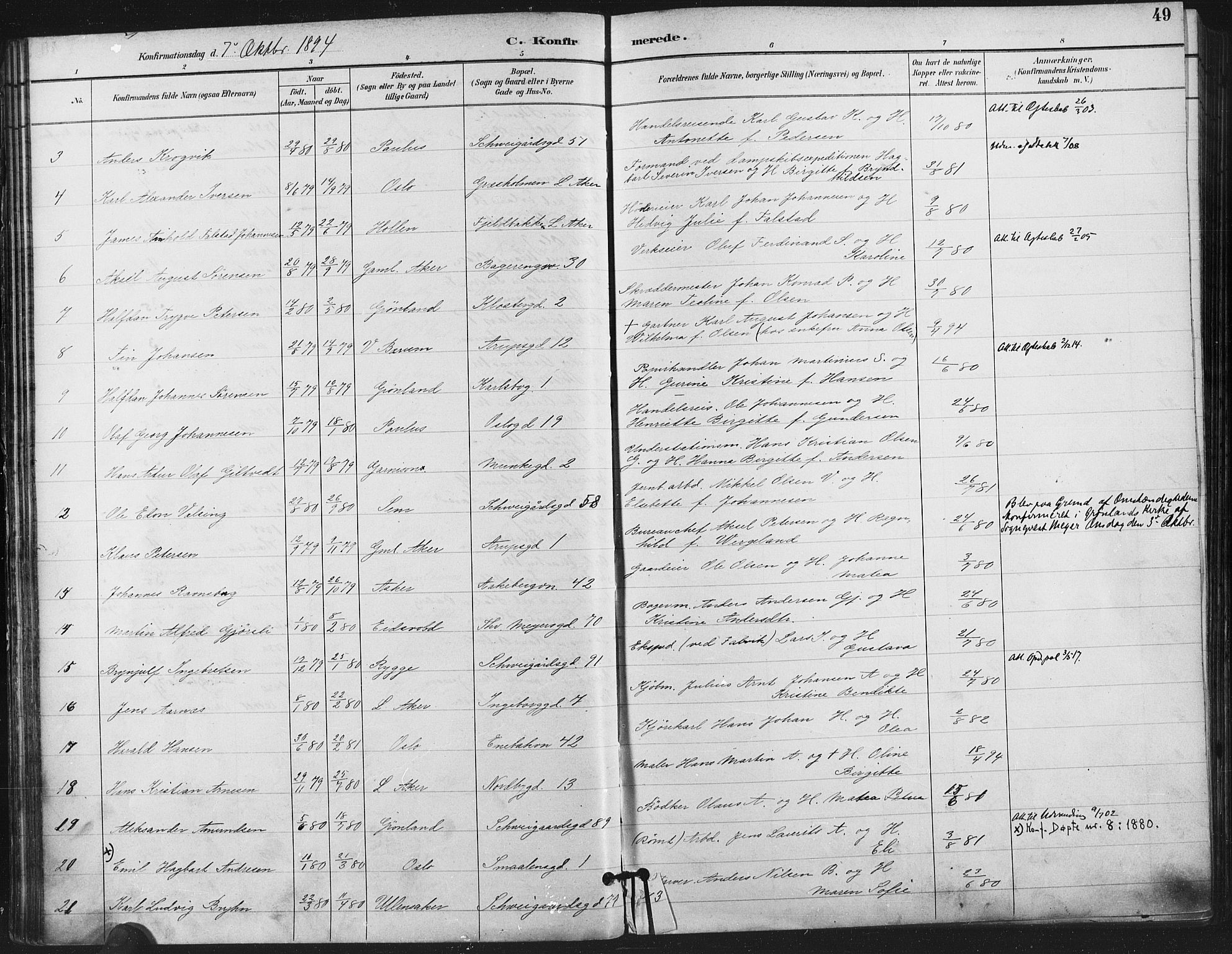 Gamlebyen prestekontor Kirkebøker, AV/SAO-A-10884/F/Fa/L0008: Parish register (official) no. 8, 1891-1908, p. 49