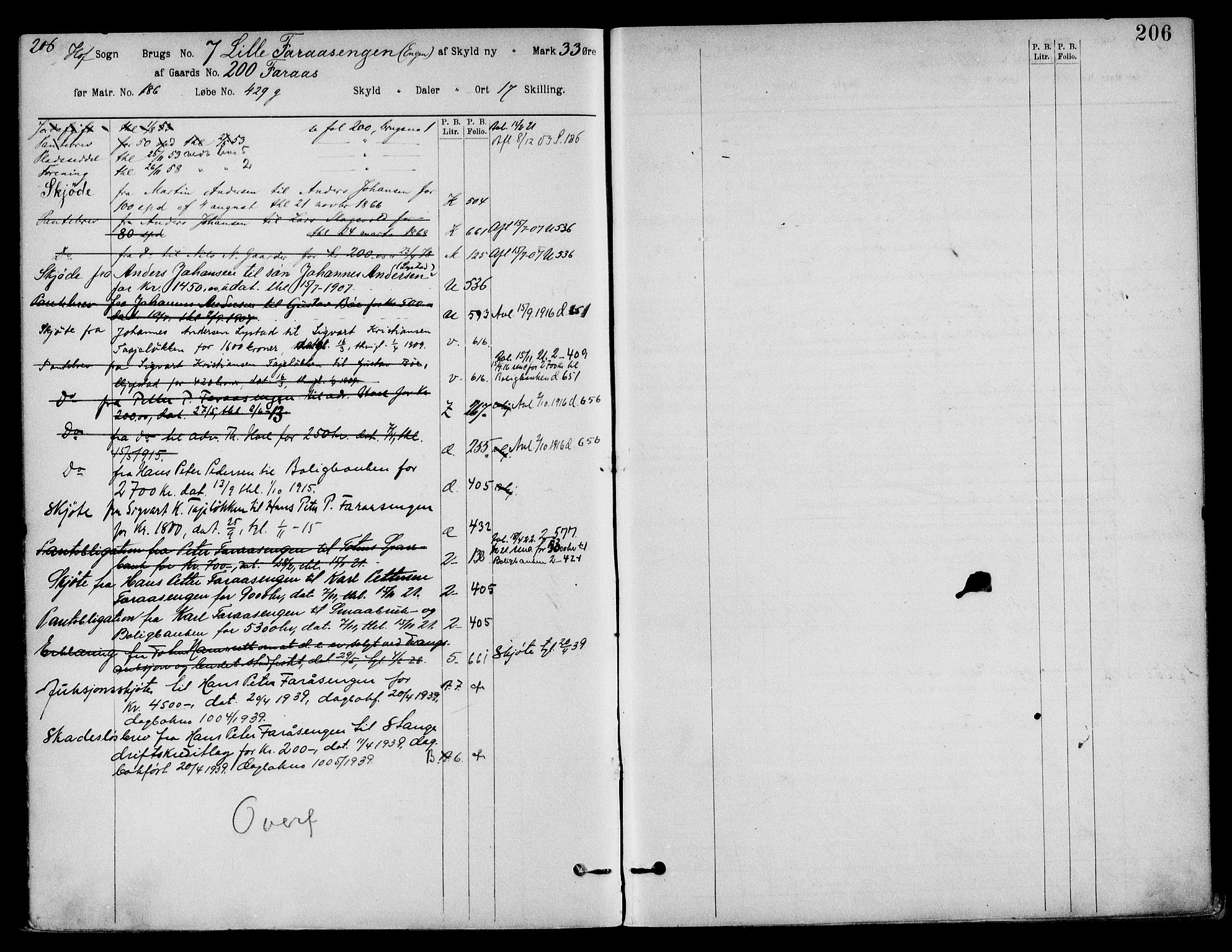 Toten tingrett, SAH/TING-006/H/Ha/Haa/L0033: Mortgage register no. 33, 1908, p. 206