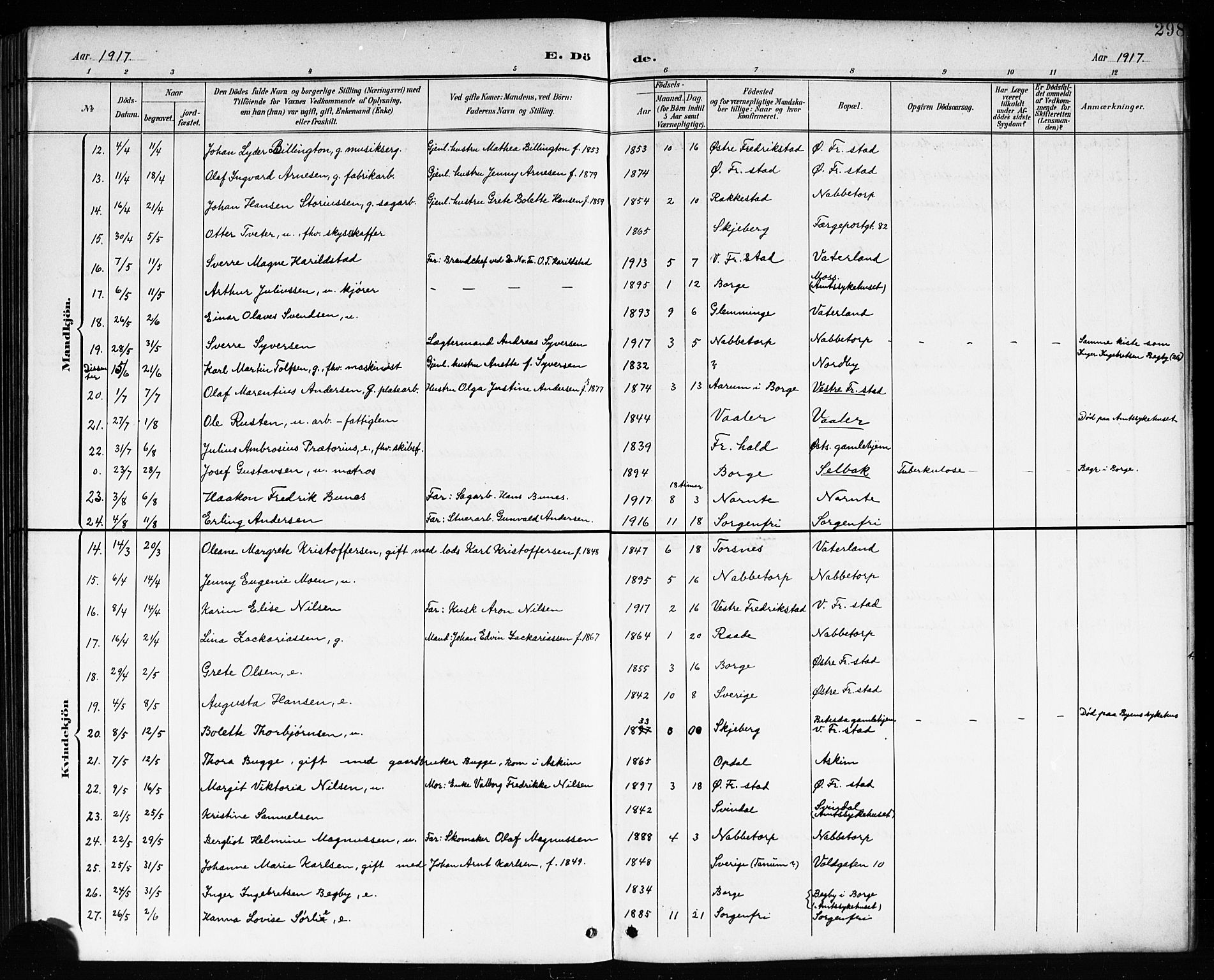 Østre Fredrikstad prestekontor Kirkebøker, AV/SAO-A-10907/G/Ga/L0002: Parish register (copy) no. 2, 1900-1919, p. 298