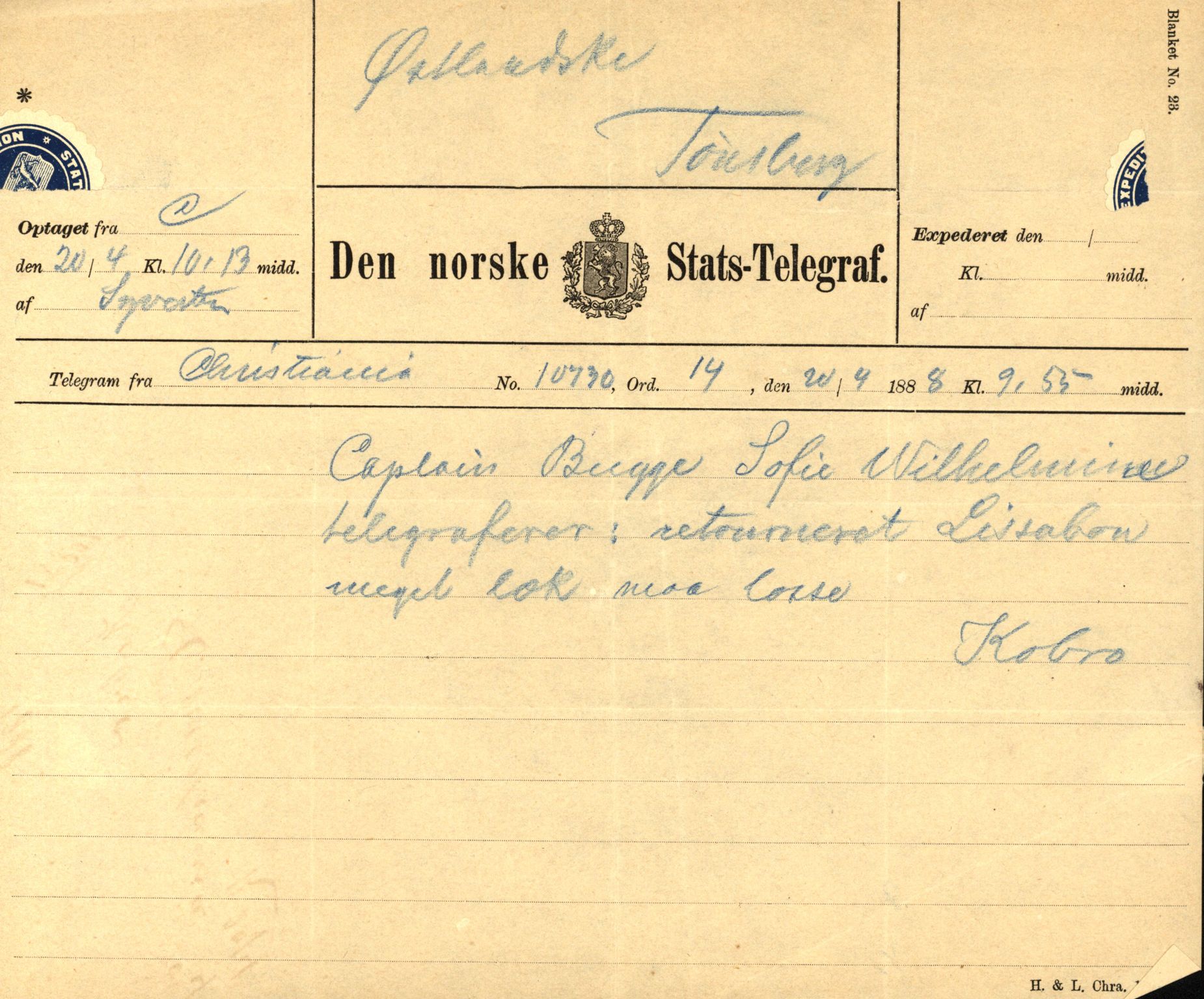 Pa 63 - Østlandske skibsassuranceforening, VEMU/A-1079/G/Ga/L0023/0002: Havaridokumenter / Flora, Frank, Freidig, Sophie, Wilhelmine, 1888, p. 73