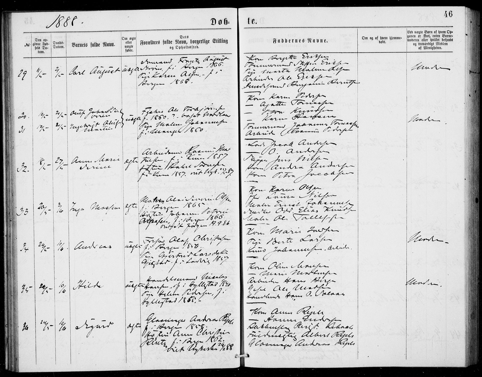 Fødselsstiftelsens sokneprestembete, ført av overlegen*, SAB/-: Parish register (official) no. A 2, 1884-1900, p. 46