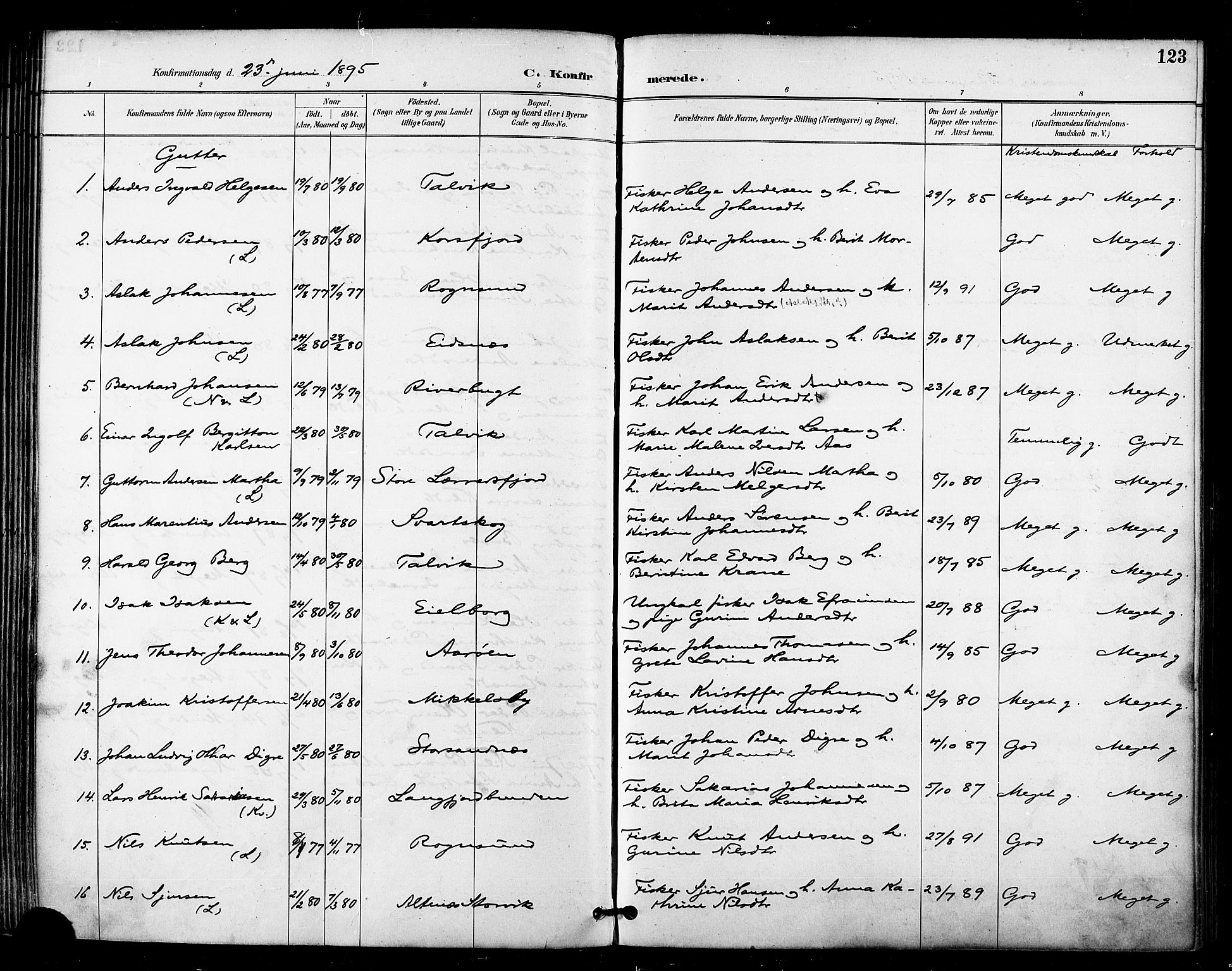 Talvik sokneprestkontor, SATØ/S-1337/H/Ha/L0013kirke: Parish register (official) no. 13, 1886-1897, p. 123