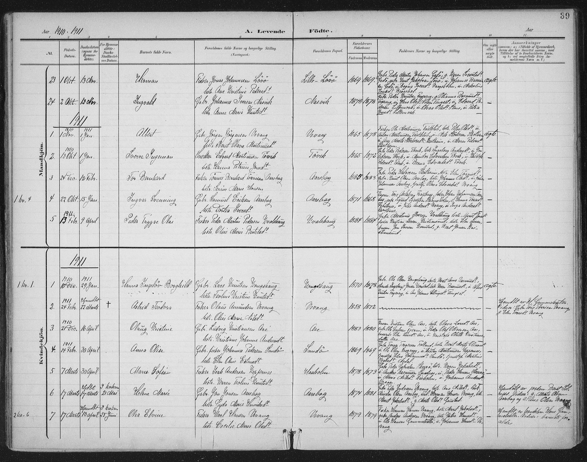 Ministerialprotokoller, klokkerbøker og fødselsregistre - Møre og Romsdal, SAT/A-1454/570/L0833: Parish register (official) no. 570A07, 1901-1914, p. 39