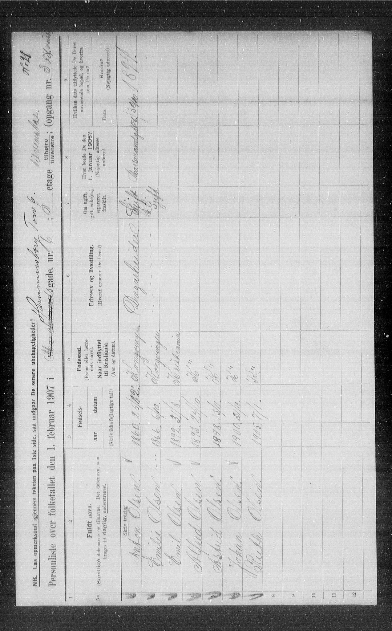 OBA, Municipal Census 1907 for Kristiania, 1907, p. 17669