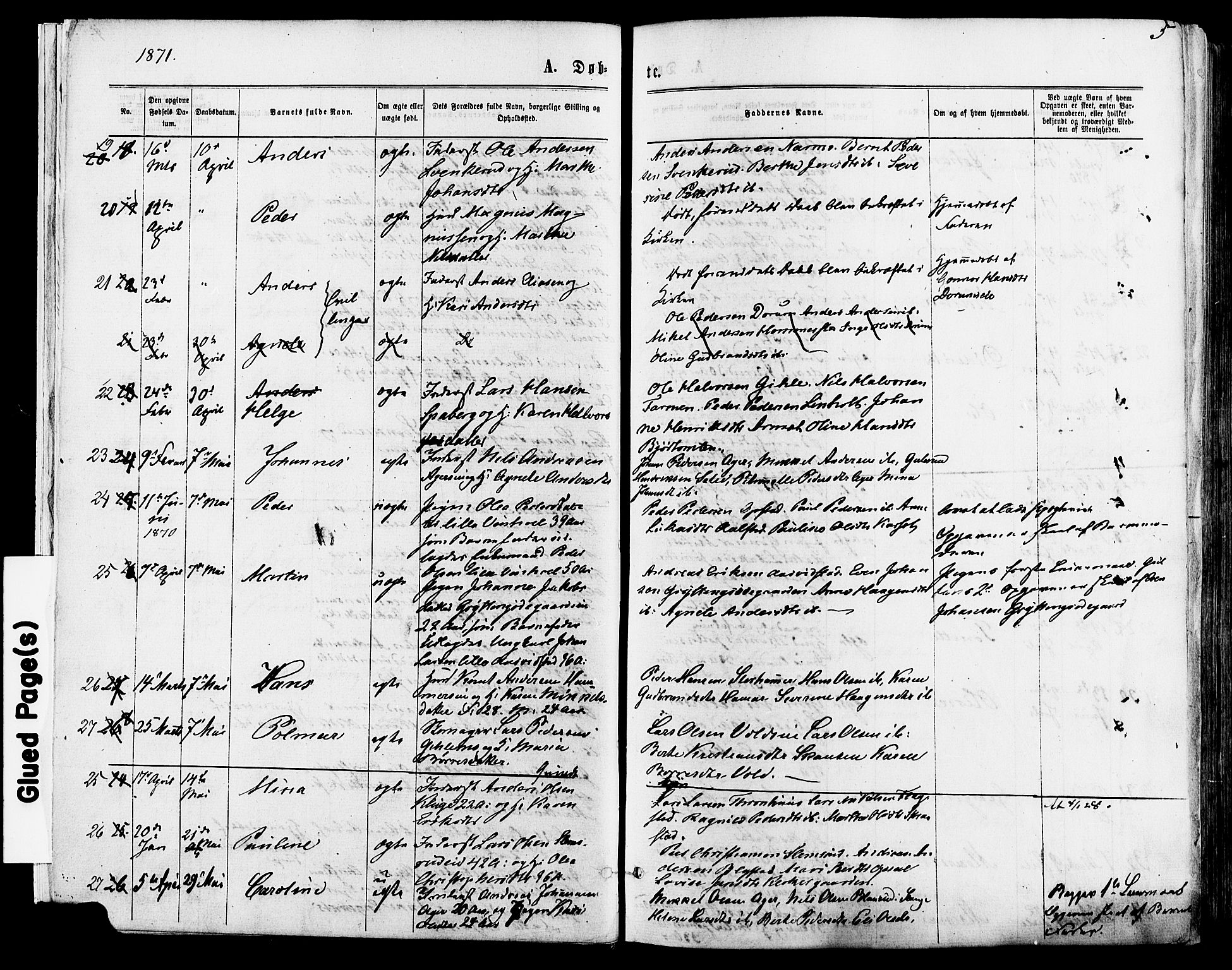 Vang prestekontor, Hedmark, SAH/PREST-008/H/Ha/Haa/L0015: Parish register (official) no. 15, 1871-1885, p. 5