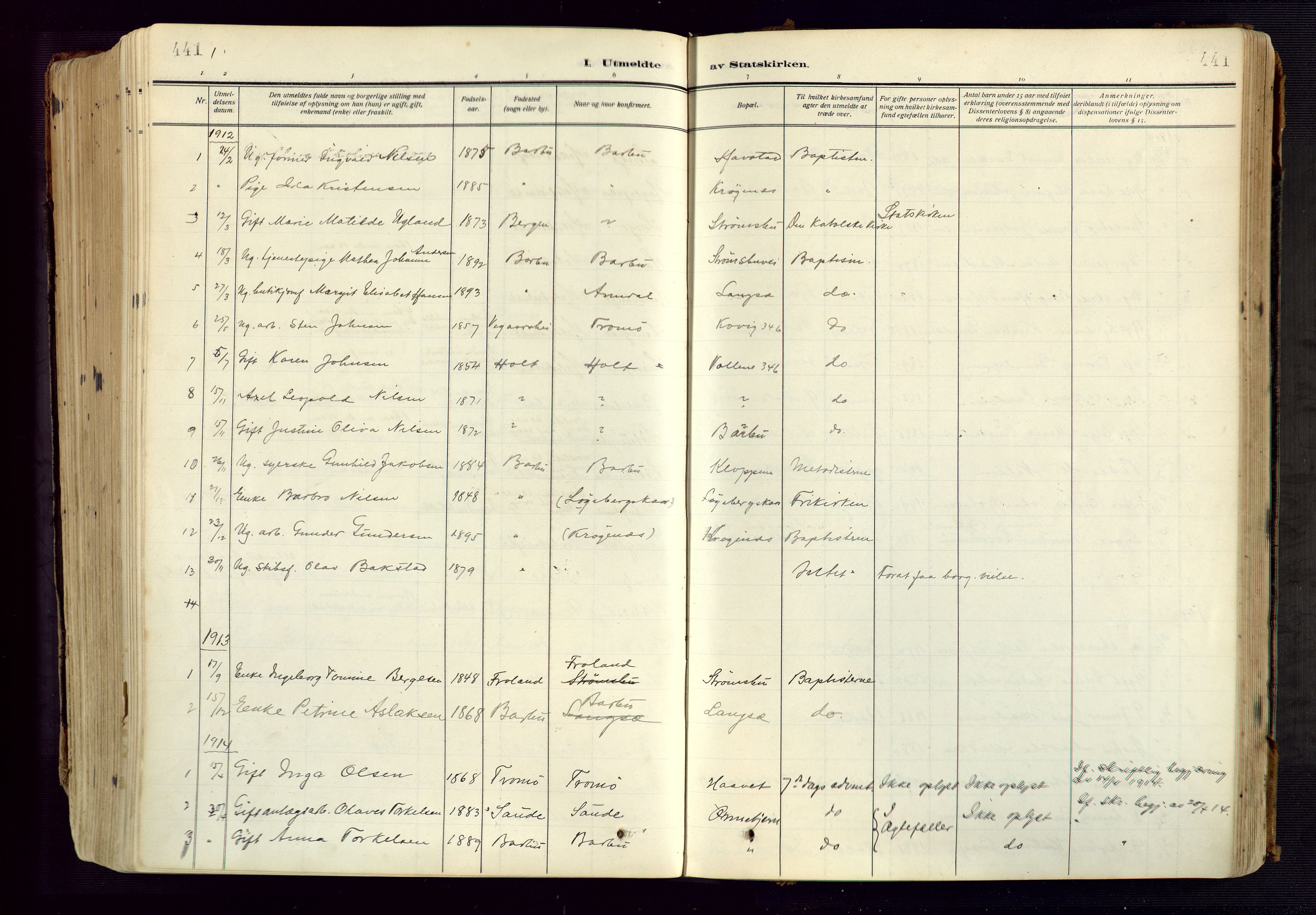 Barbu sokneprestkontor, SAK/1111-0003/F/Fa/L0006: Parish register (official) no. A 6, 1910-1929, p. 441