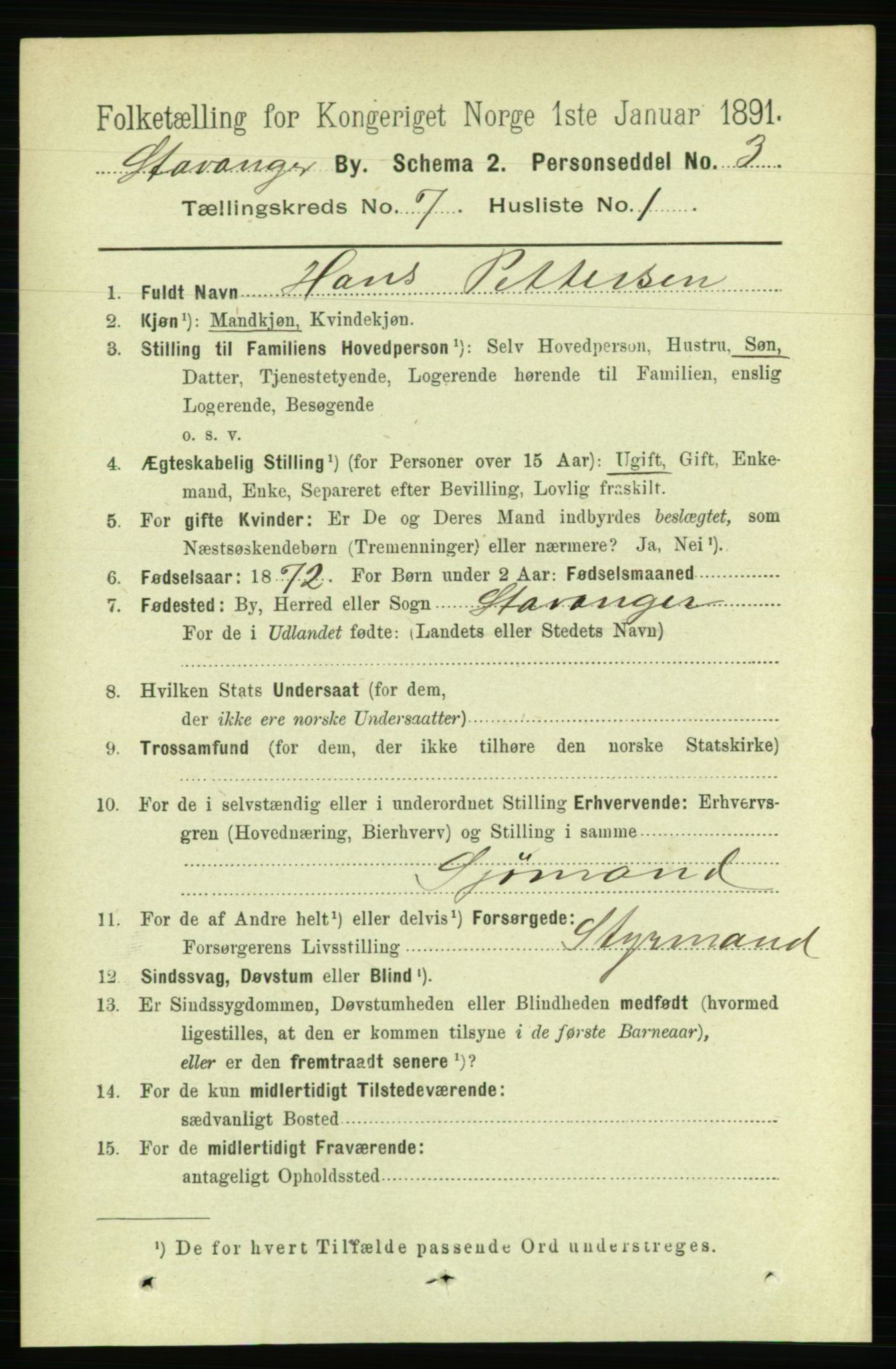 RA, 1891 census for 1103 Stavanger, 1891, p. 10971