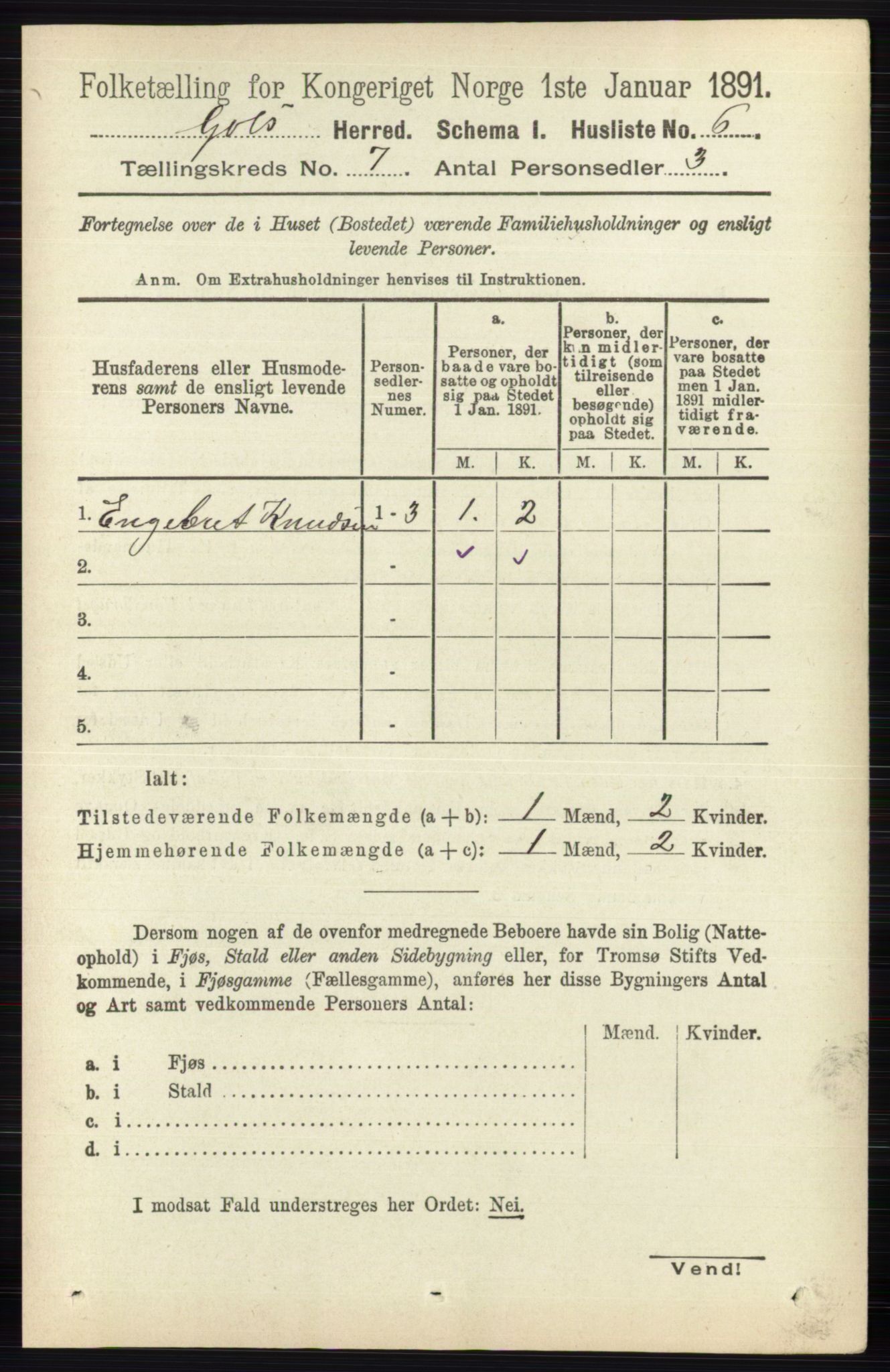 RA, 1891 census for 0617 Gol og Hemsedal, 1891, p. 2777