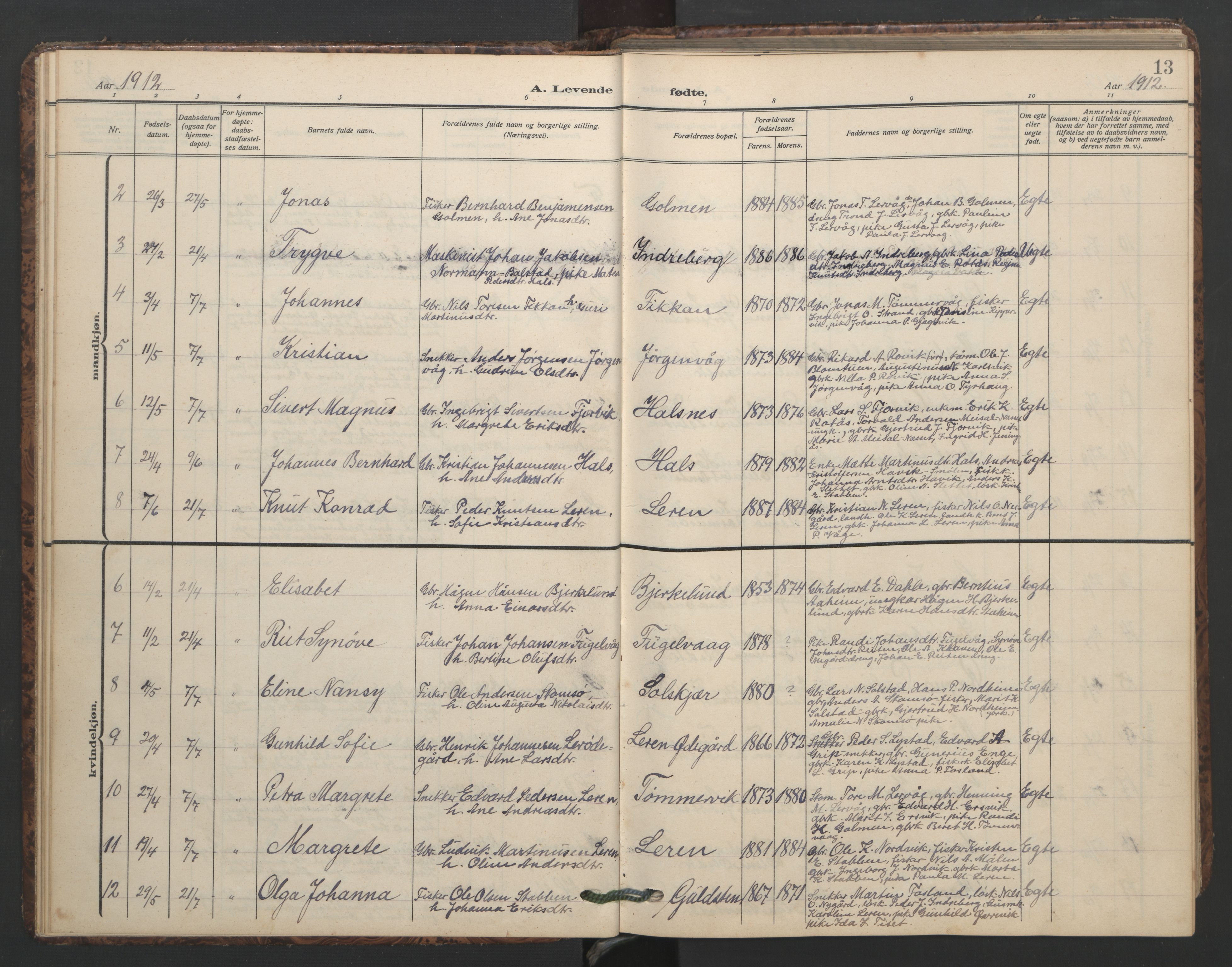 Ministerialprotokoller, klokkerbøker og fødselsregistre - Møre og Romsdal, SAT/A-1454/577/L0897: Parish register (copy) no. 577C01, 1909-1946, p. 13