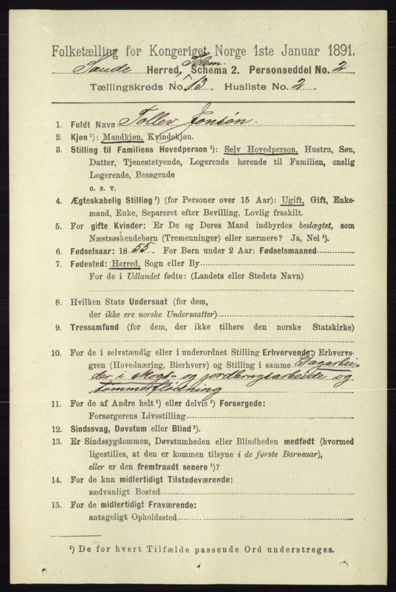 RA, 1891 census for 0822 Sauherad, 1891, p. 3913