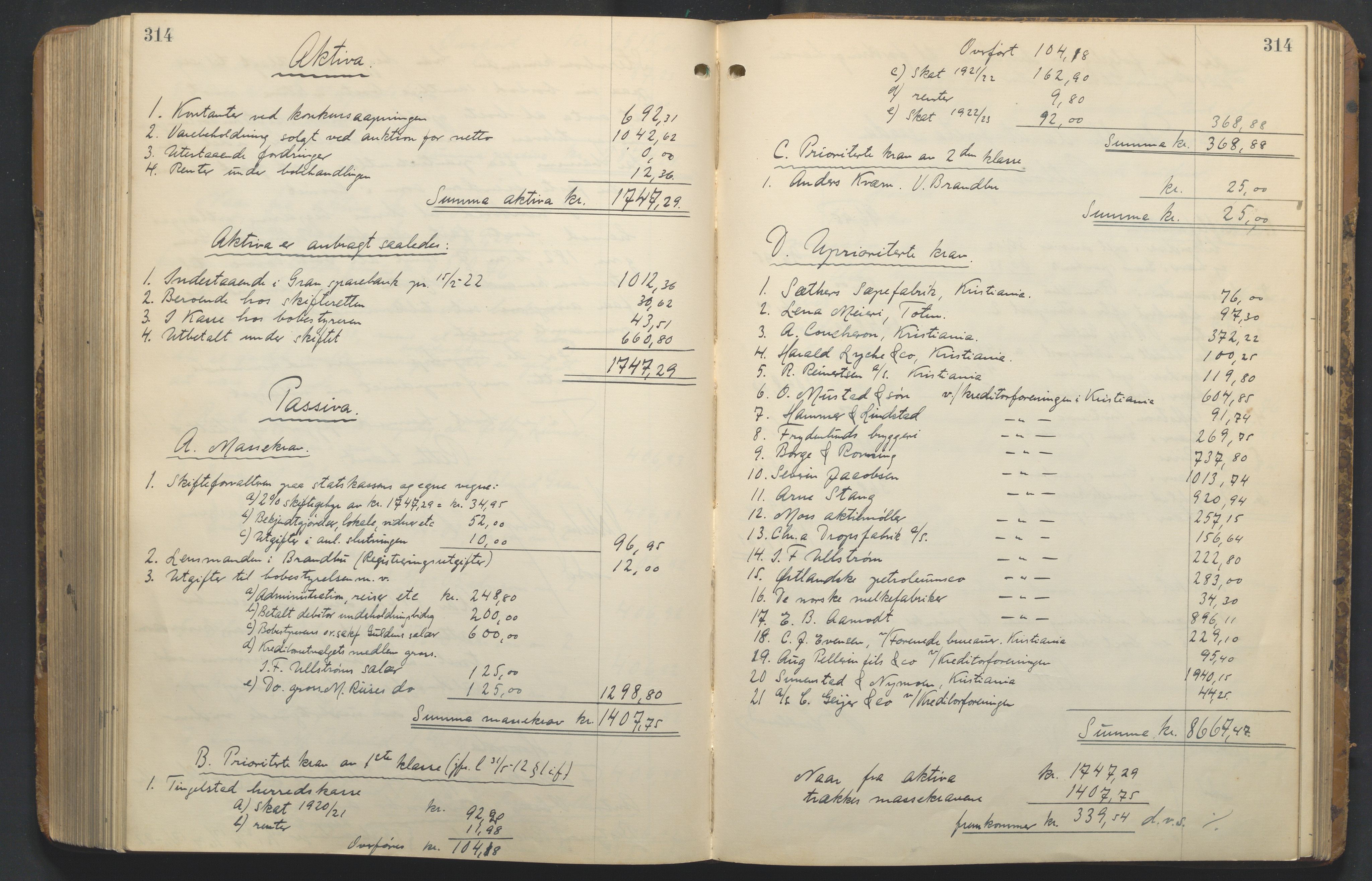 Hadeland og Land tingrett, AV/SAH-TING-010/J/Jd/L0005: Skifteutlodningsprotokoll, 1913-1924, p. 314