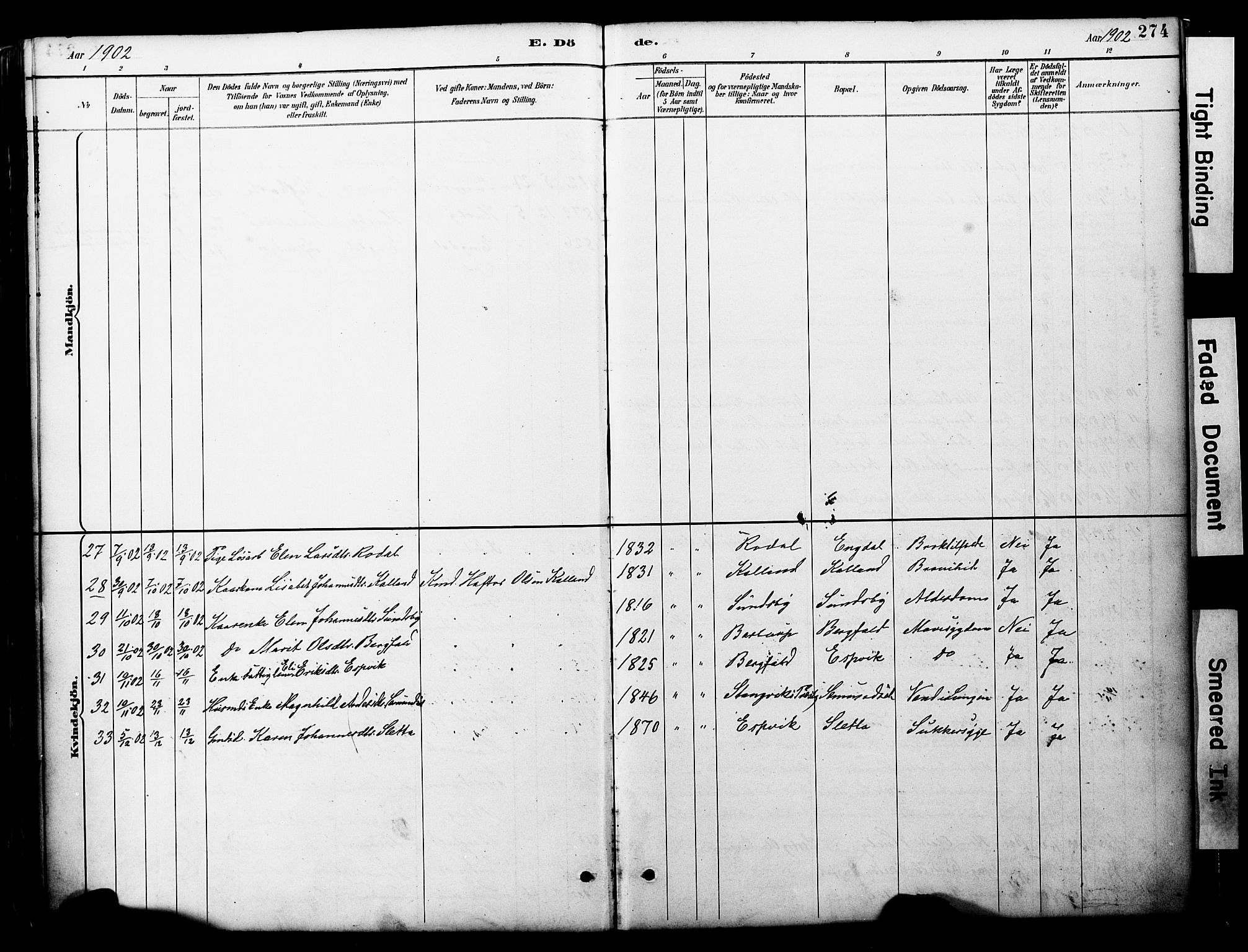 Ministerialprotokoller, klokkerbøker og fødselsregistre - Møre og Romsdal, AV/SAT-A-1454/578/L0907: Parish register (official) no. 578A06, 1887-1904, p. 274