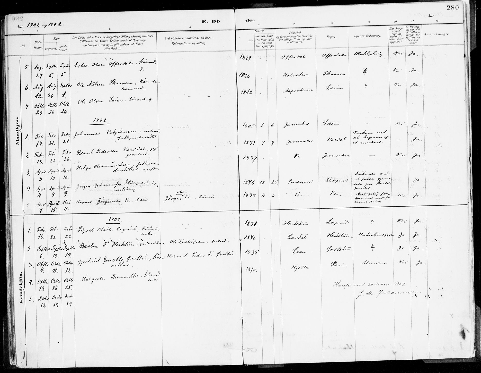 Årdal sokneprestembete, SAB/A-81701: Parish register (official) no. A 5, 1887-1917, p. 280