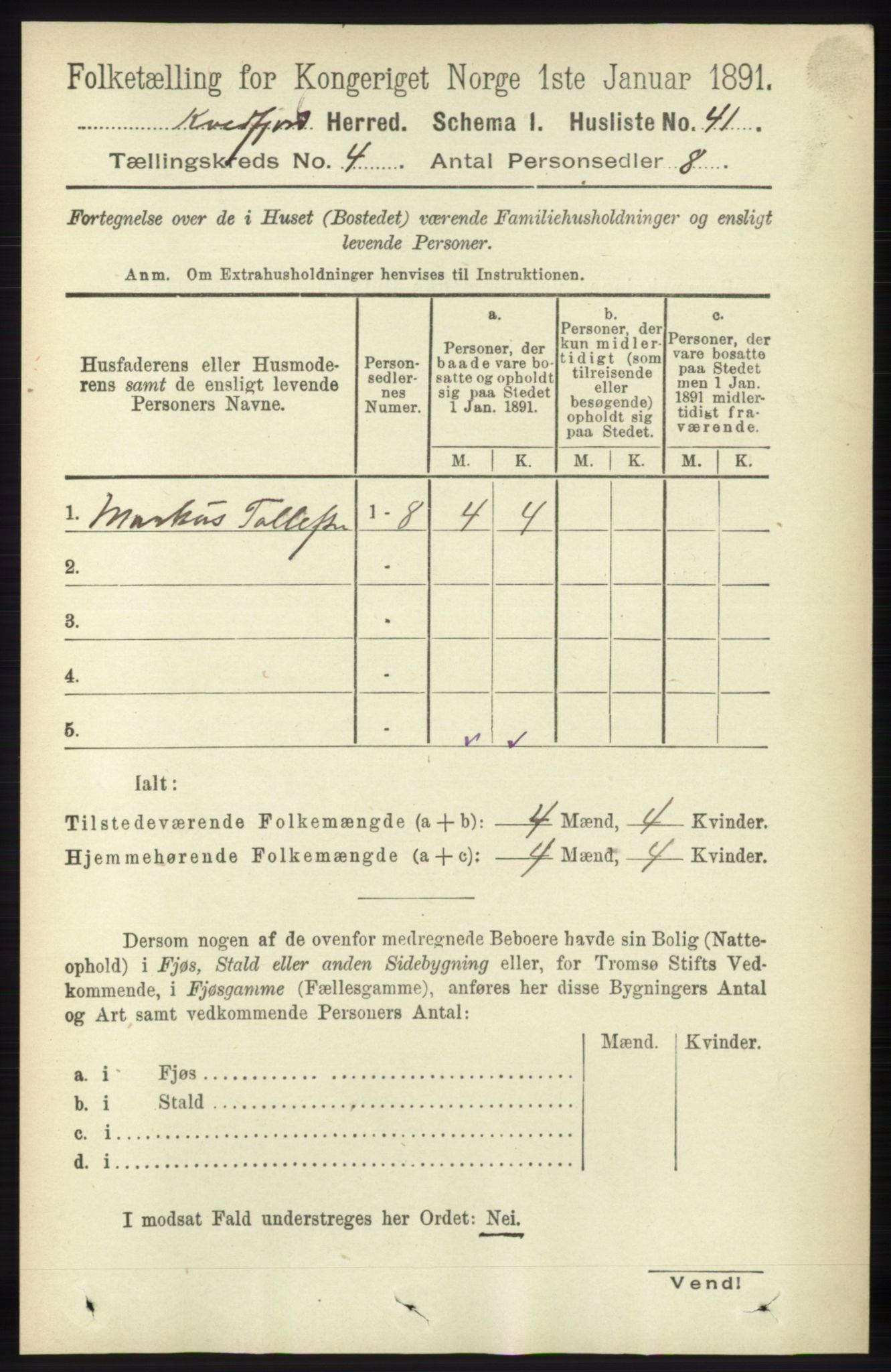 RA, 1891 census for 1911 Kvæfjord, 1891, p. 1790