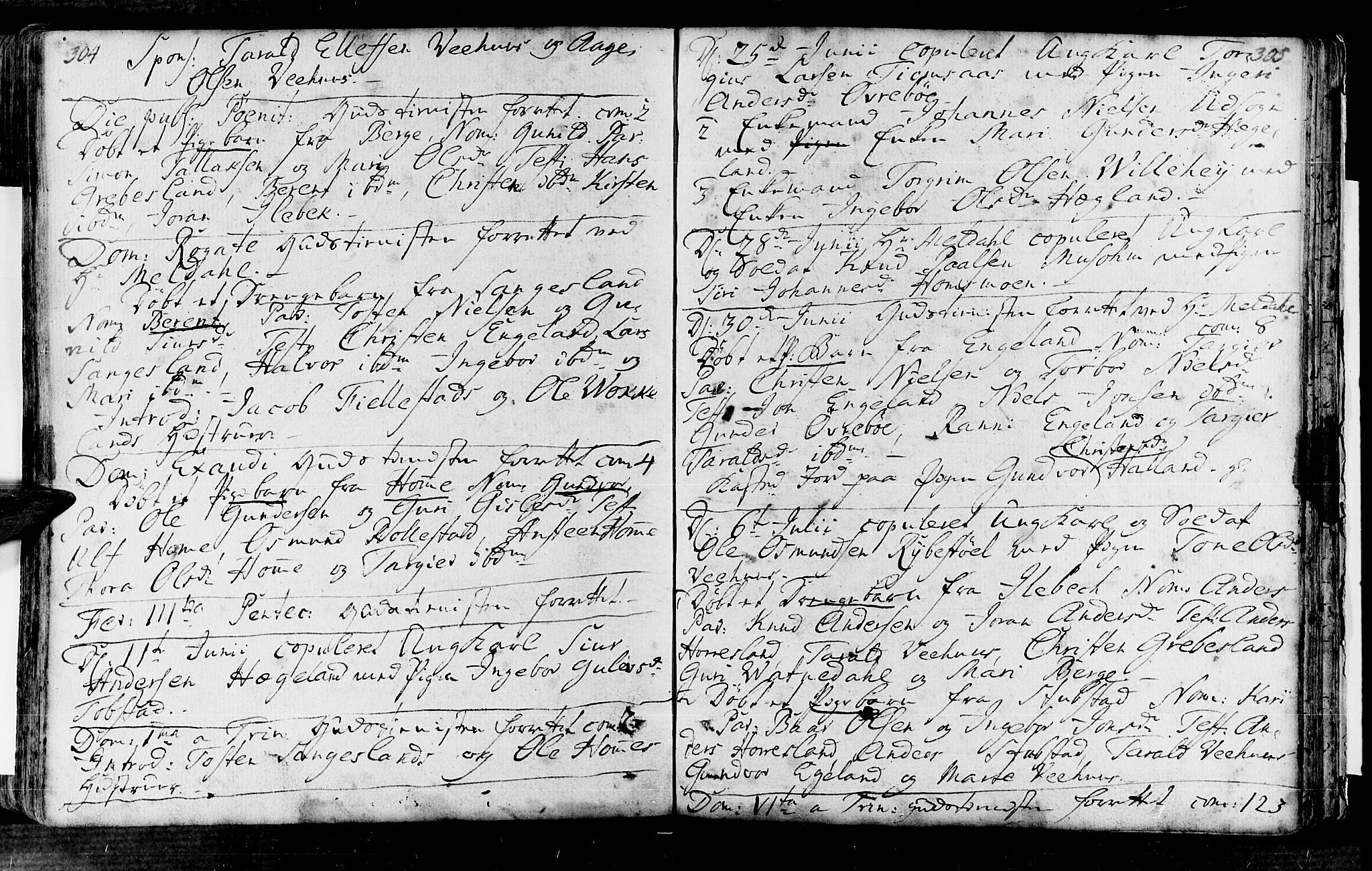 Vennesla sokneprestkontor, SAK/1111-0045/Fa/Fac/L0001: Parish register (official) no. A 1, 1743-1784, p. 304-305