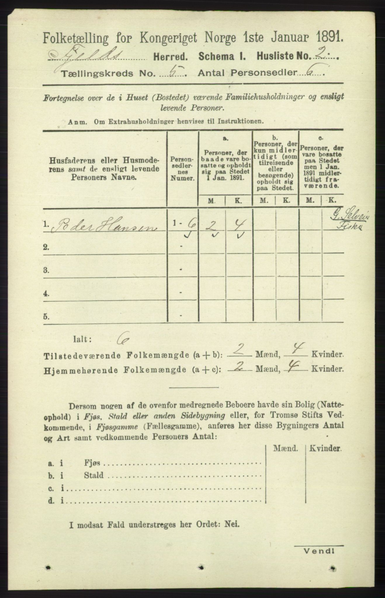 RA, 1891 census for 1246 Fjell, 1891, p. 2485