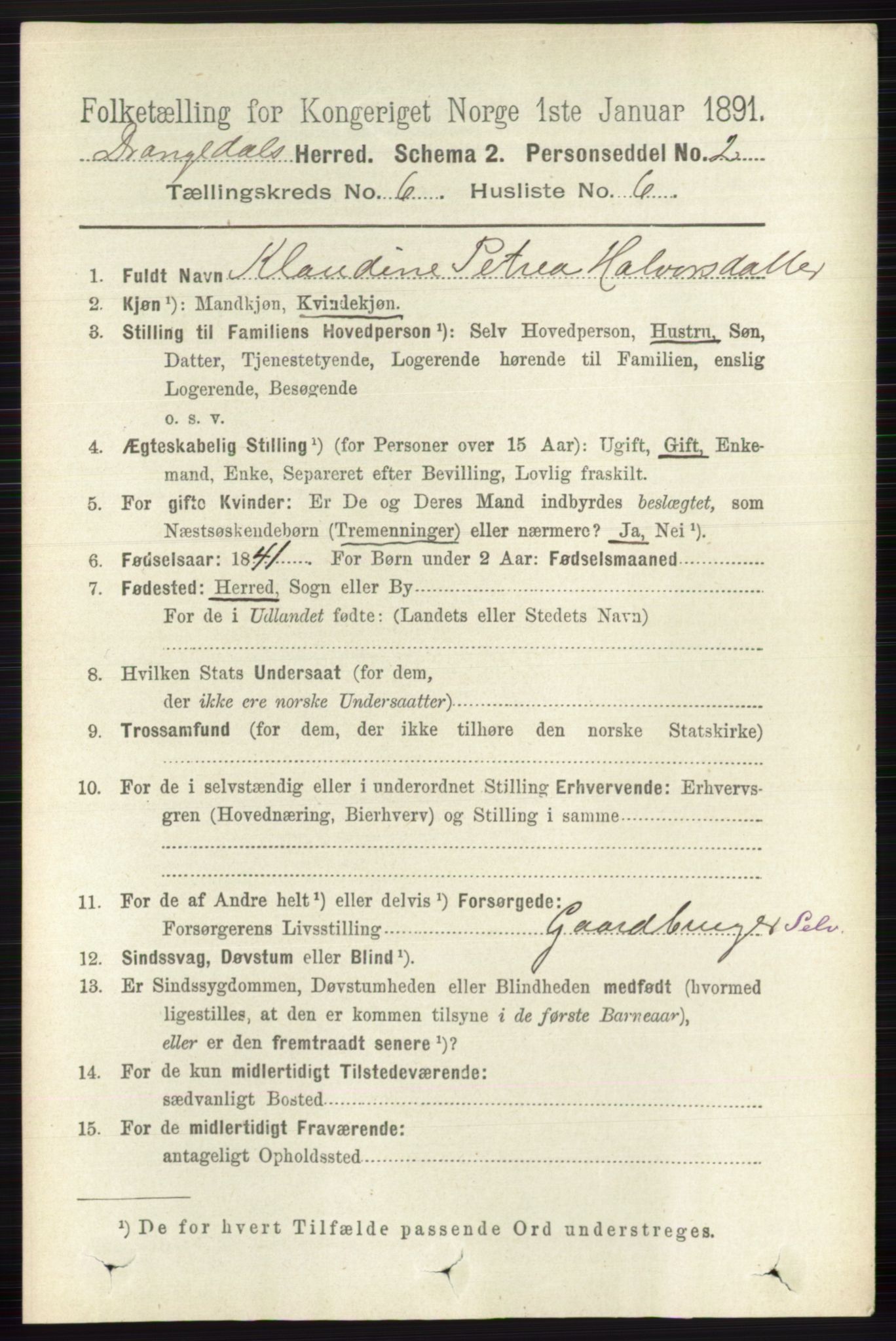 RA, 1891 census for 0817 Drangedal, 1891, p. 2026