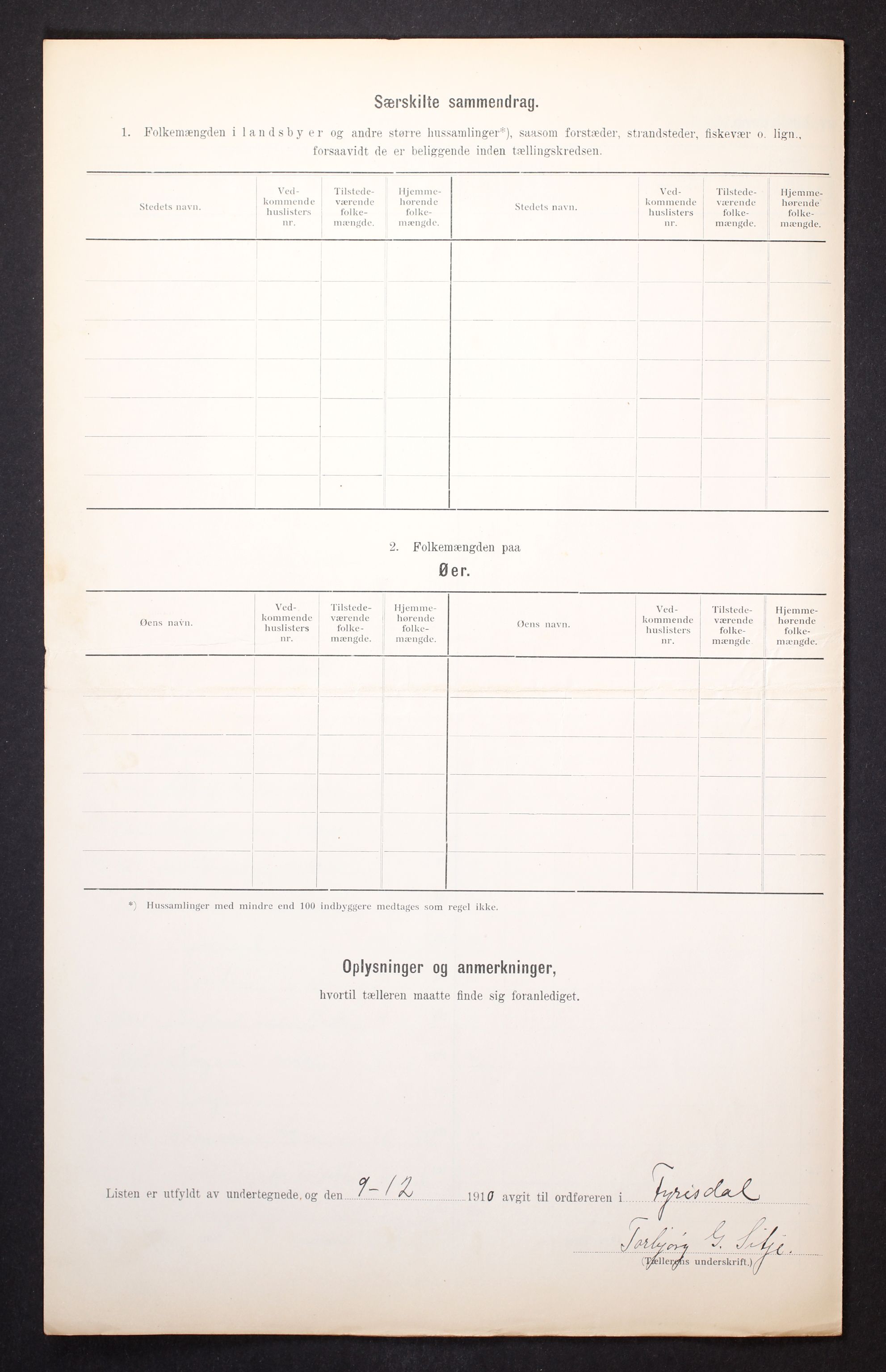 RA, 1910 census for Fyresdal, 1910, p. 6