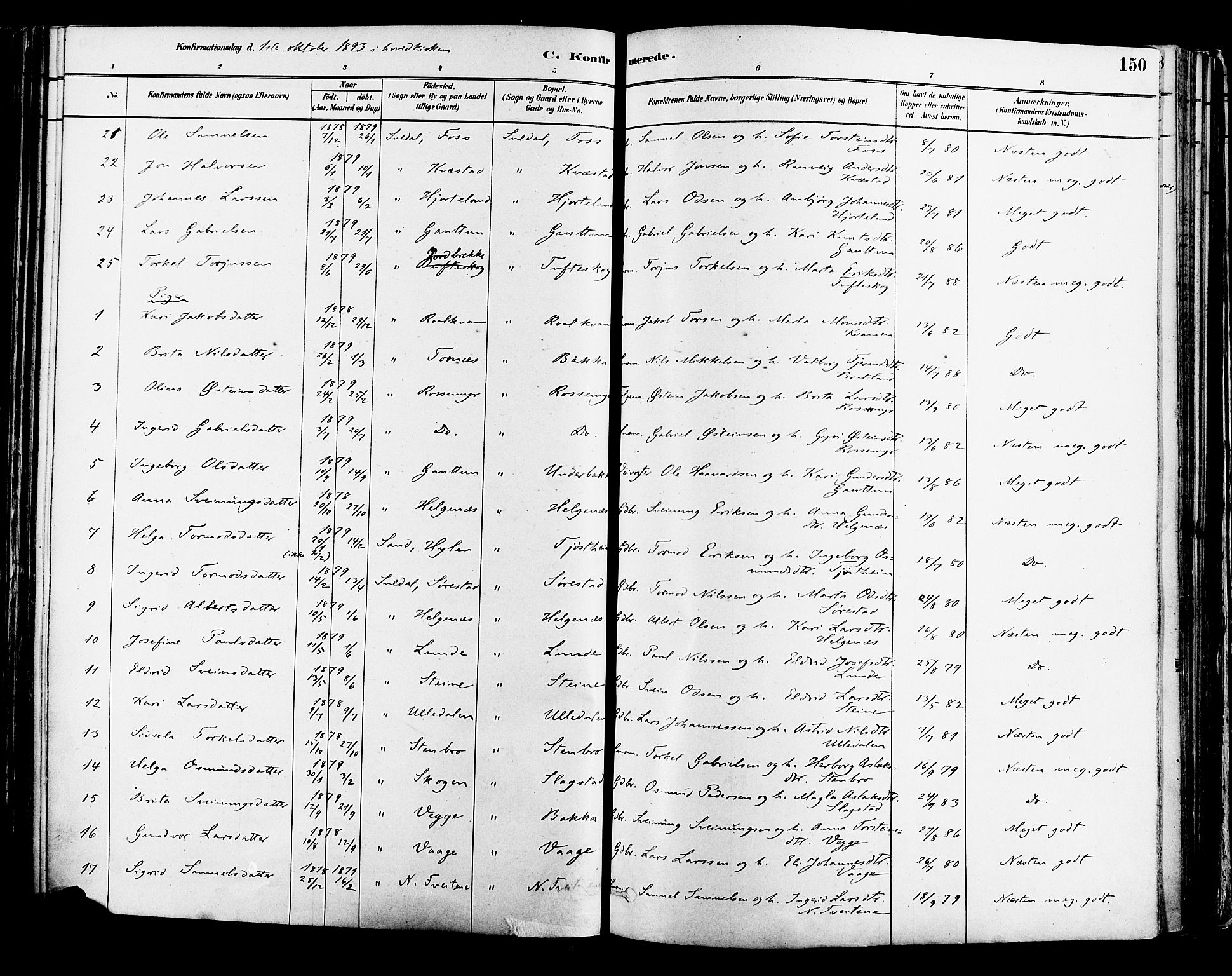 Suldal sokneprestkontor, AV/SAST-A-101845/01/IV/L0011: Parish register (official) no. A 11, 1878-1900, p. 150