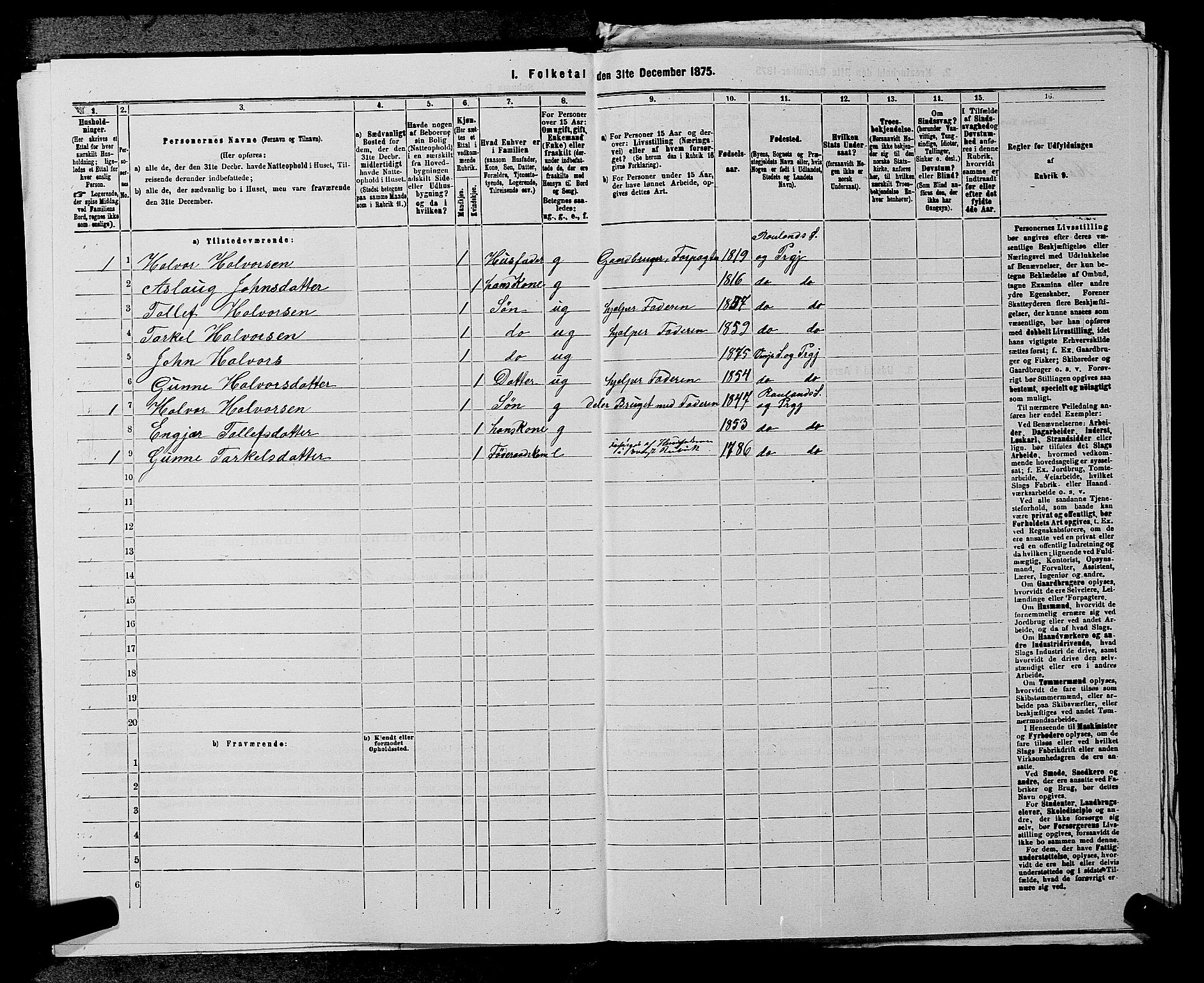 SAKO, 1875 census for 0834P Vinje, 1875, p. 312