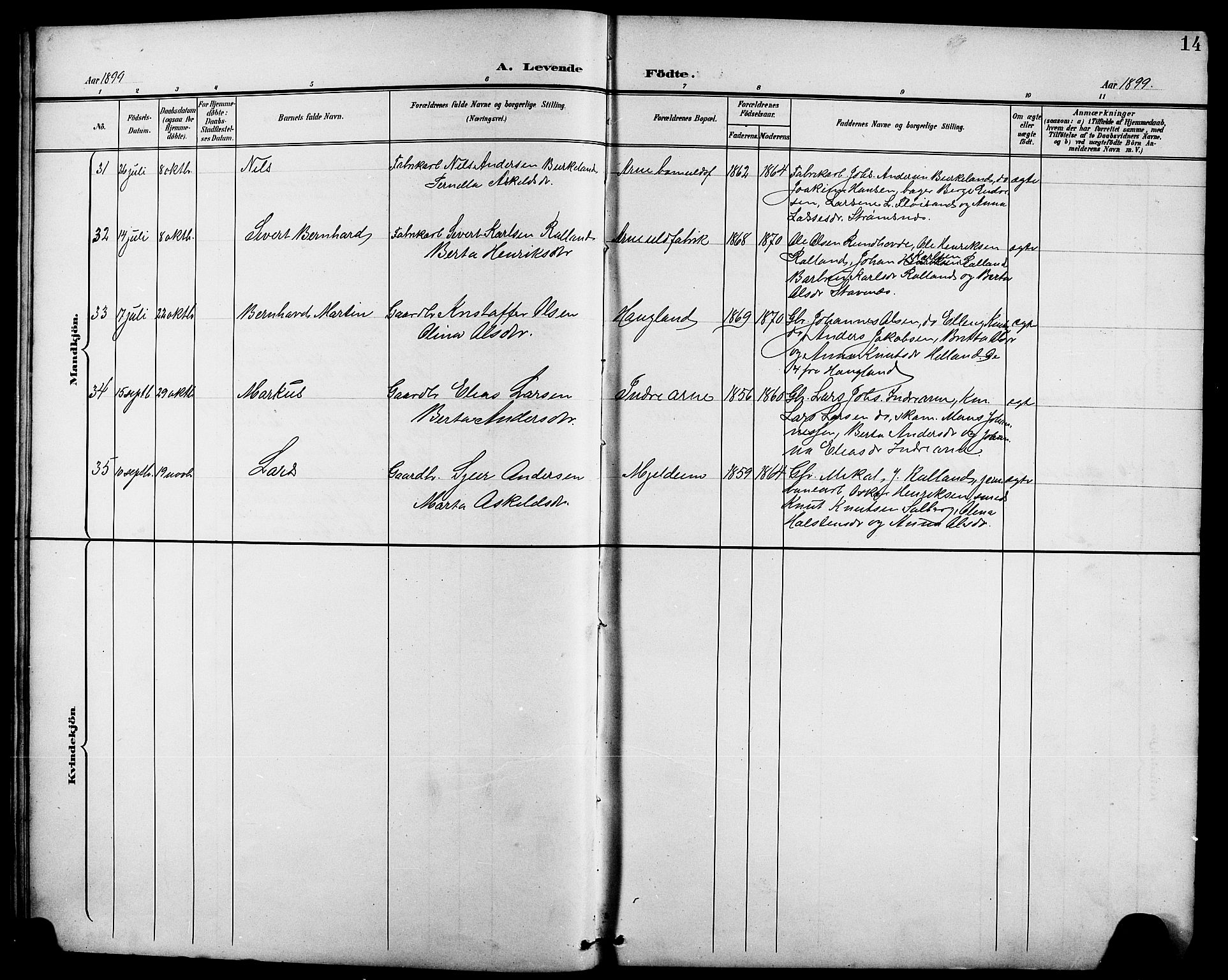 Arna Sokneprestembete, AV/SAB-A-74001/H/Ha/Hab: Parish register (copy) no. A 4, 1898-1910, p. 14