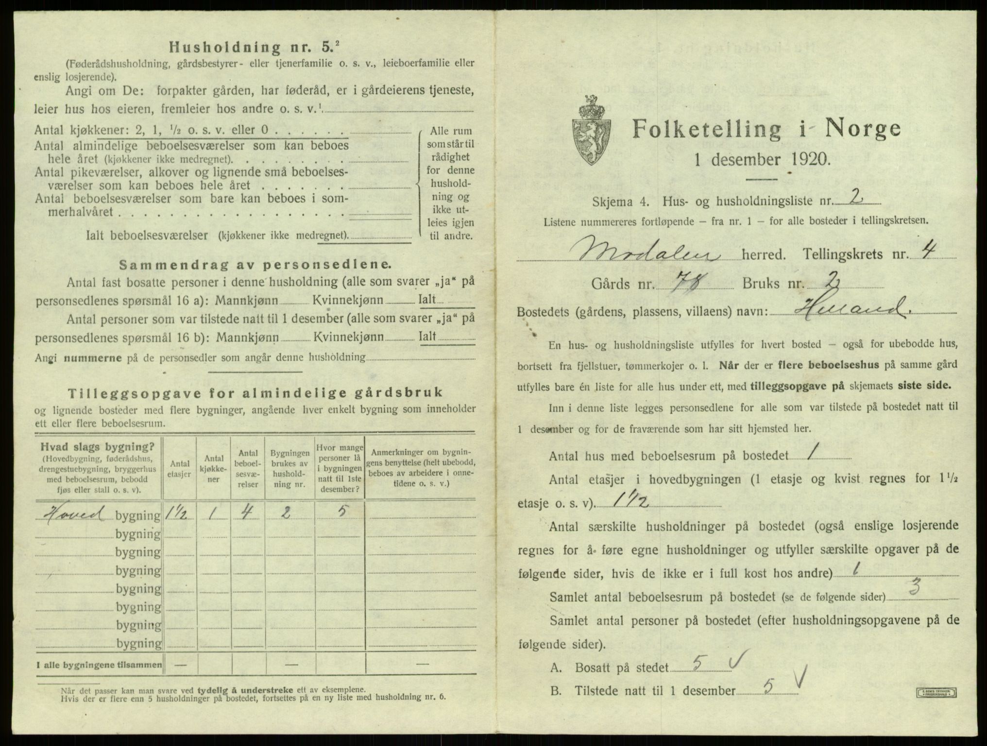 SAB, 1920 census for Modalen, 1920, p. 124