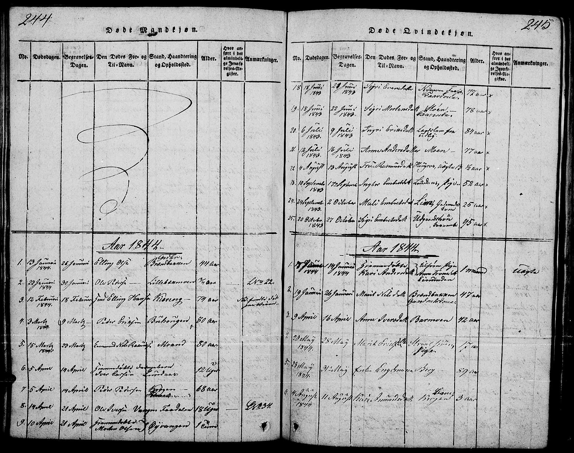 Tynset prestekontor, AV/SAH-PREST-058/H/Ha/Hab/L0001: Parish register (copy) no. 1, 1814-1859, p. 244-245