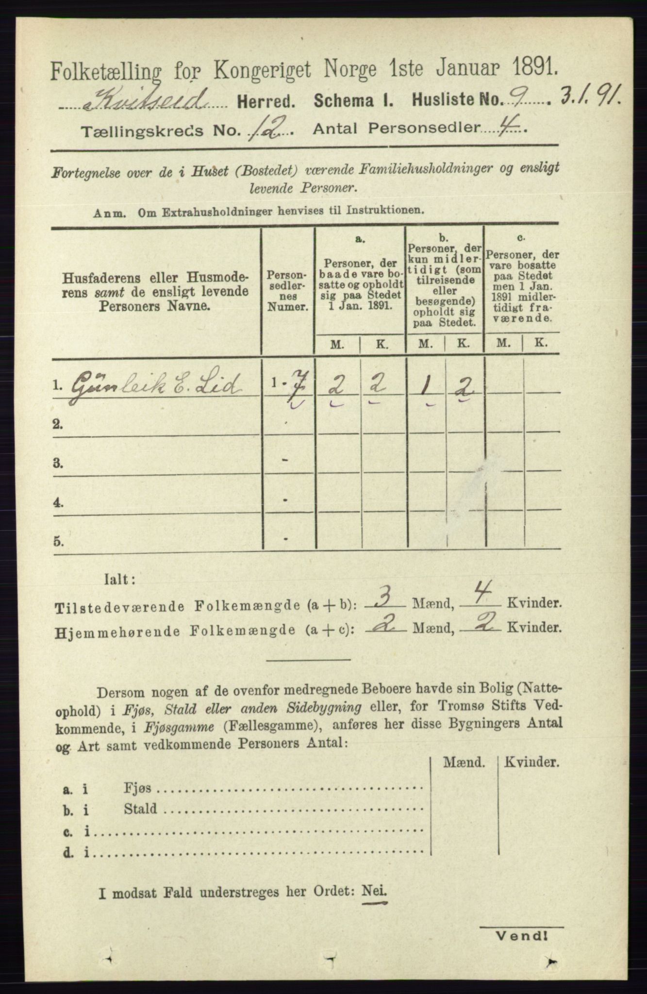 RA, 1891 census for 0829 Kviteseid, 1891, p. 2822