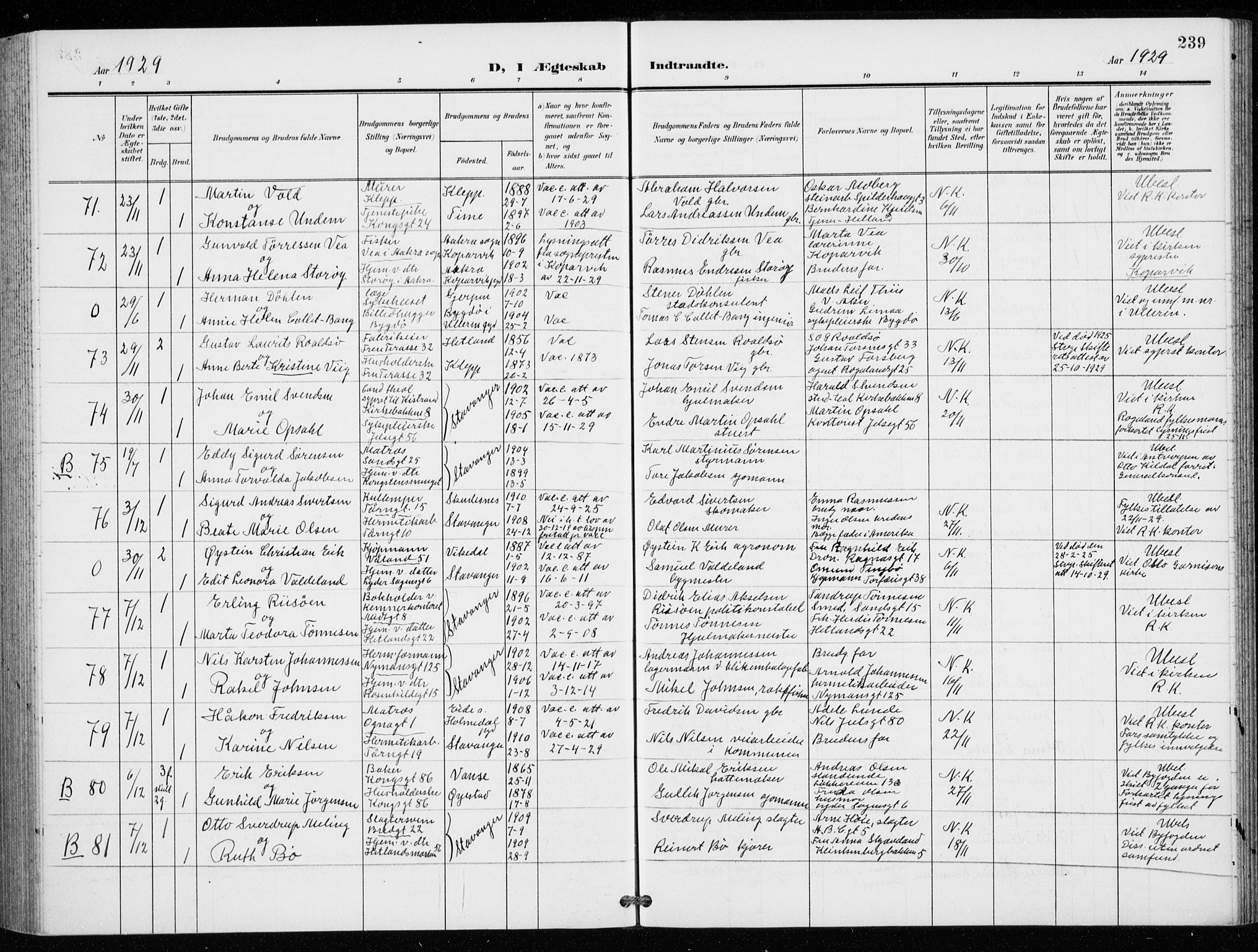 St. Petri sokneprestkontor, AV/SAST-A-101813/001/30/30BB/L0009: Parish register (copy) no. B 9, 1902-1935, p. 239