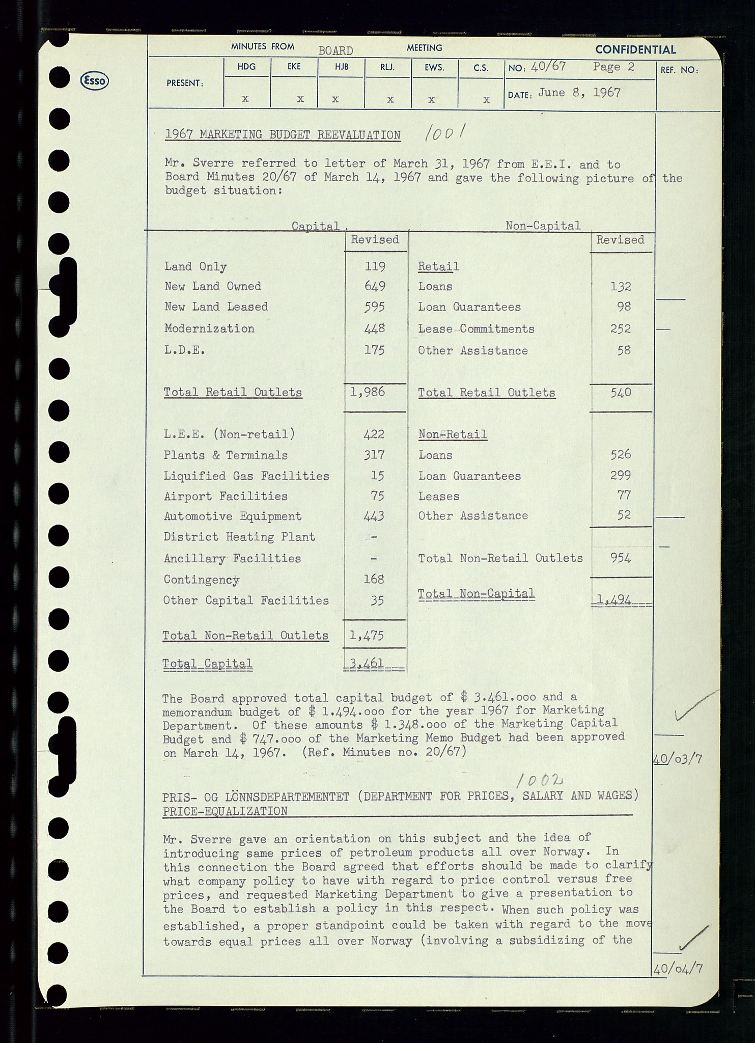 Pa 0982 - Esso Norge A/S, AV/SAST-A-100448/A/Aa/L0002/0003: Den administrerende direksjon Board minutes (styrereferater) / Den administrerende direksjon Board minutes (styrereferater), 1967, p. 83