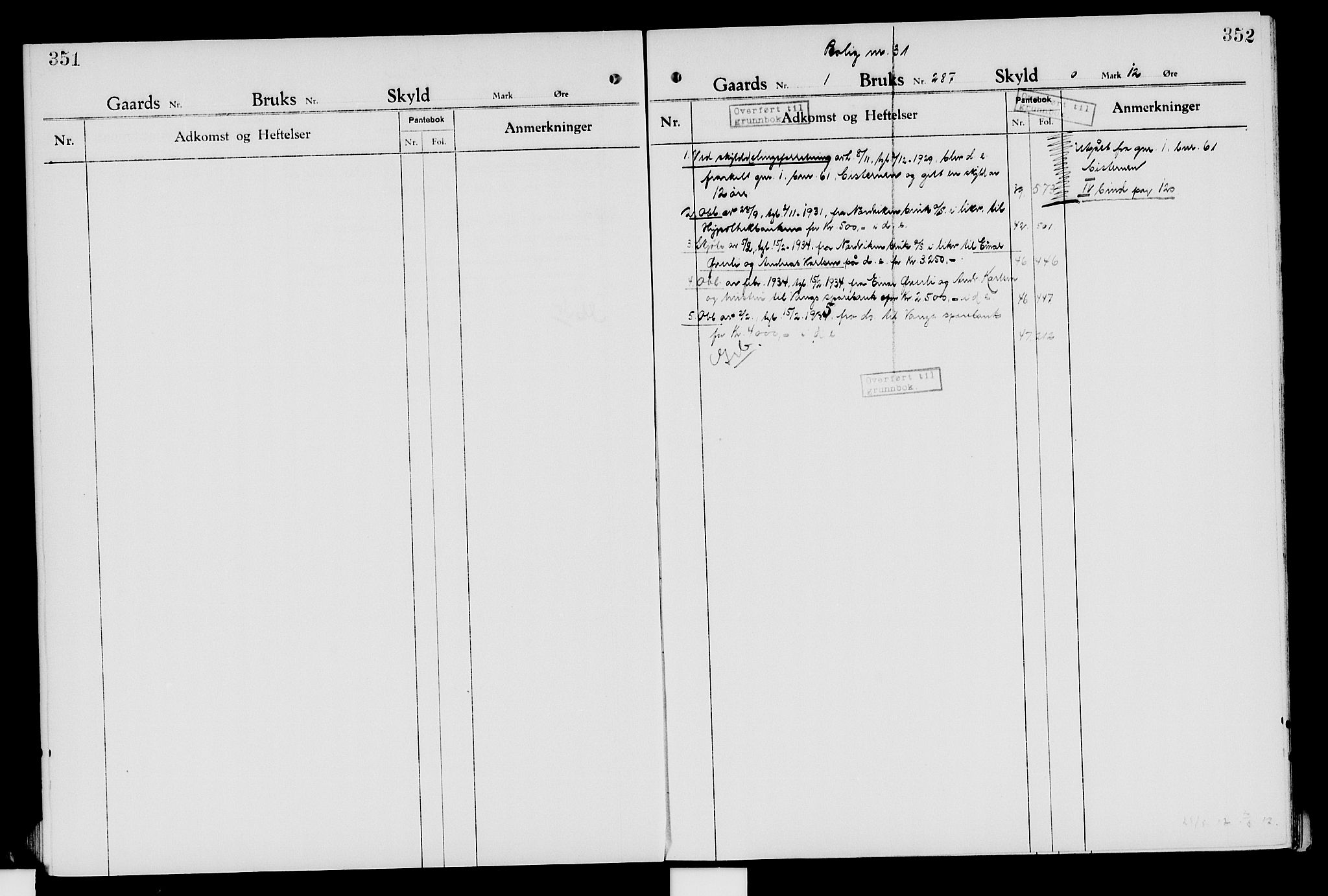 Nord-Hedmark sorenskriveri, SAH/TING-012/H/Ha/Had/Hade/L0007: Mortgage register no. 4.7, 1924-1940, p. 351-352