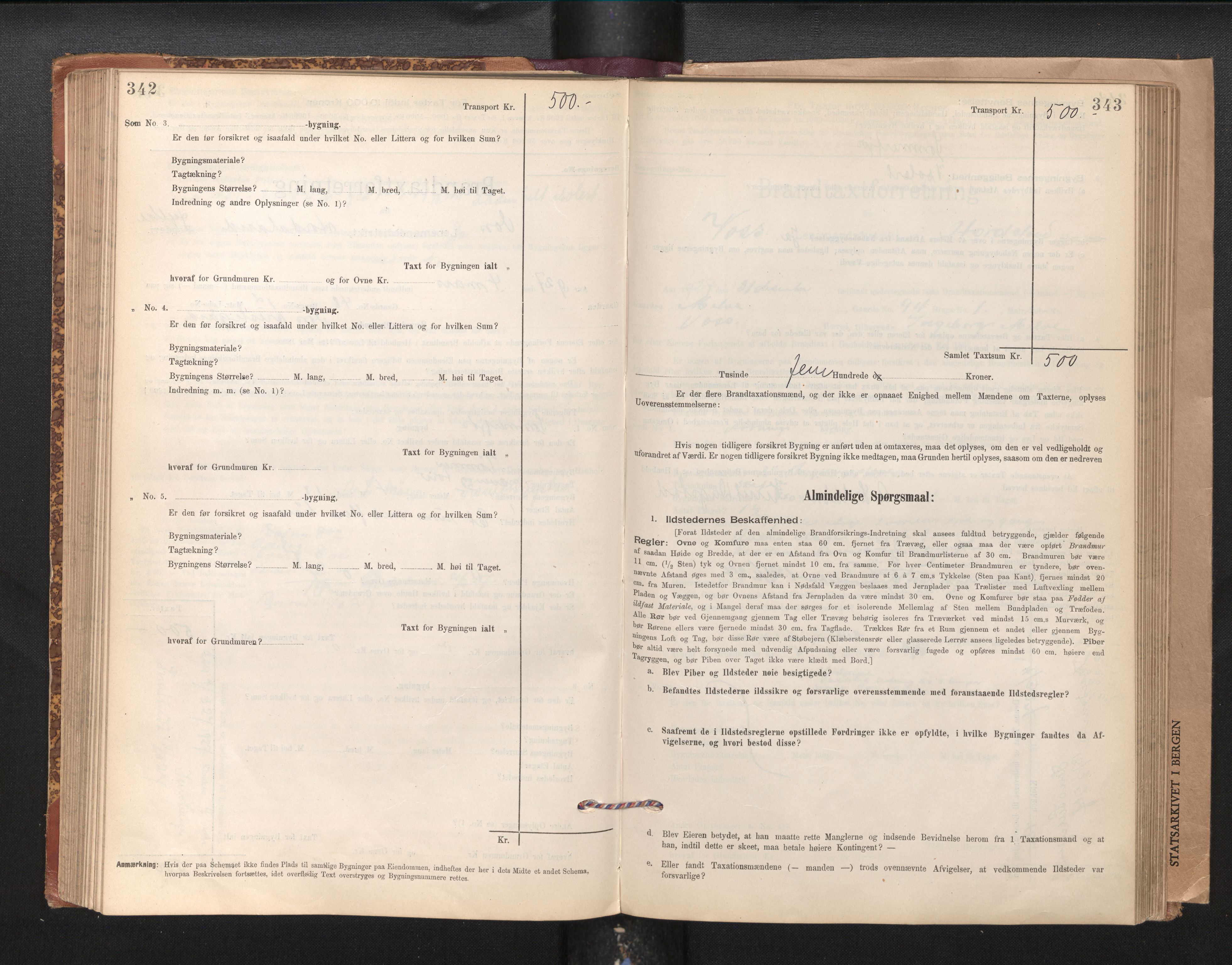 Lensmannen i Voss, SAB/A-35801/0012/L0008: Branntakstprotokoll, skjematakst, 1895-1945, p. 342-343