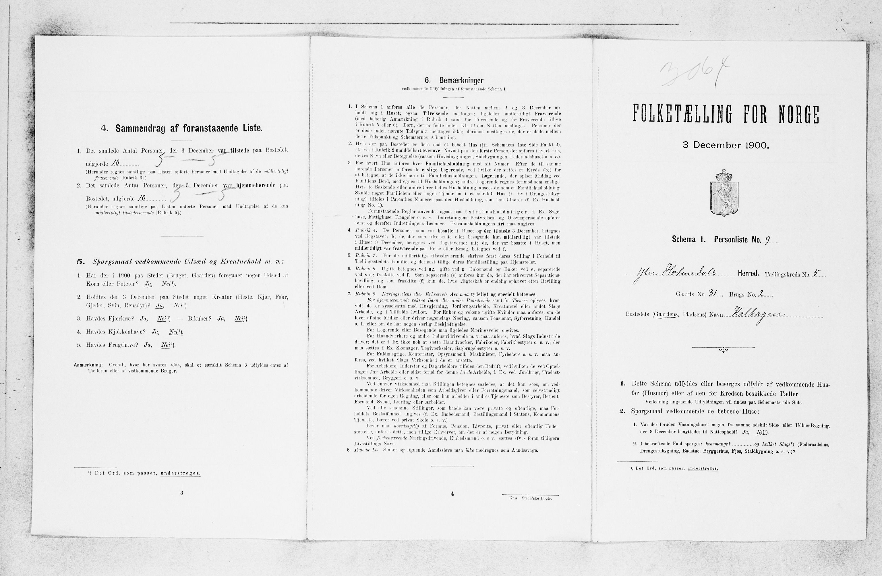 SAB, 1900 census for Ytre Holmedal, 1900, p. 427