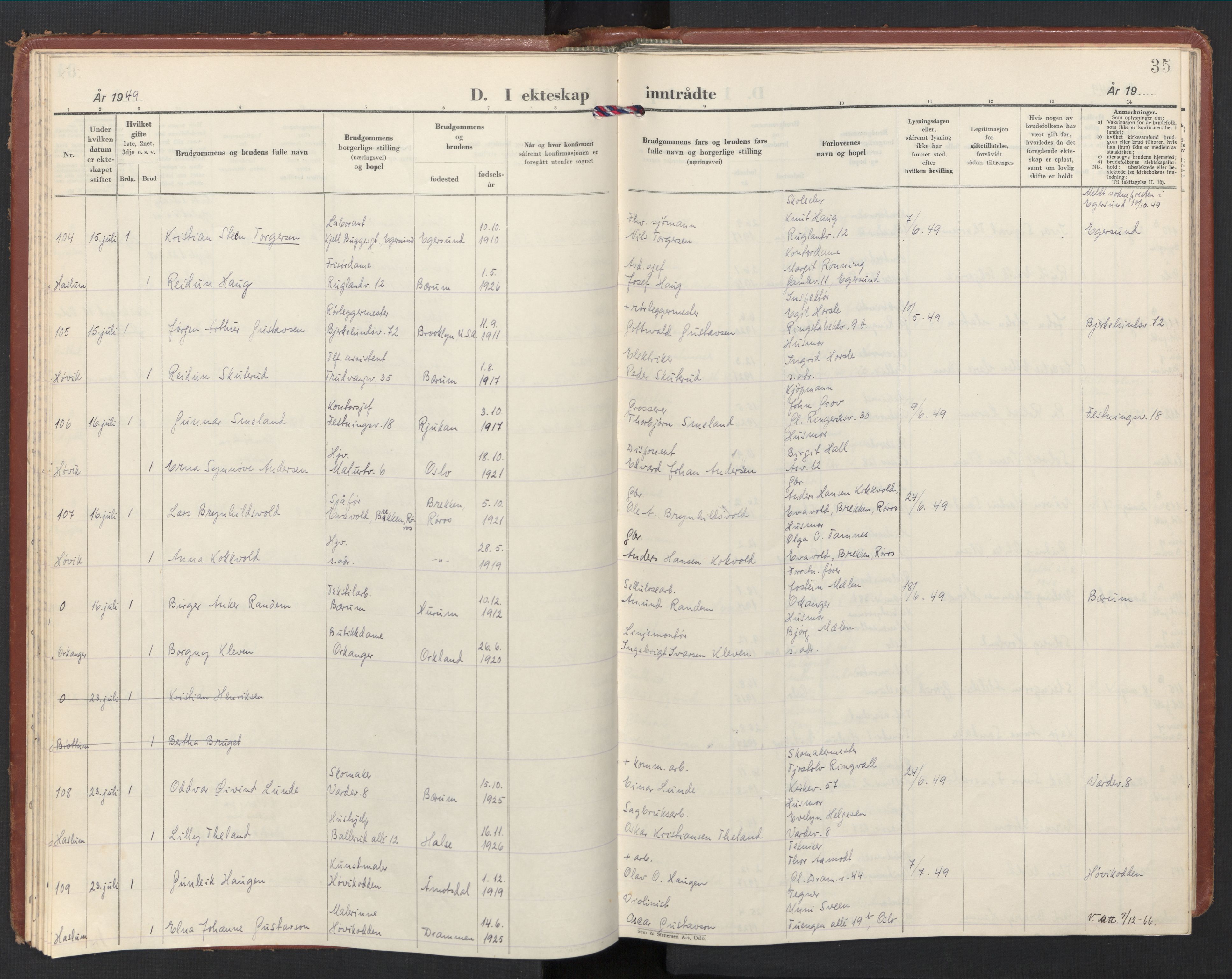 Østre Bærum prestekontor Kirkebøker, AV/SAO-A-10887/F/Fa/L0011: Parish register (official) no. 11, 1948-1956, p. 35