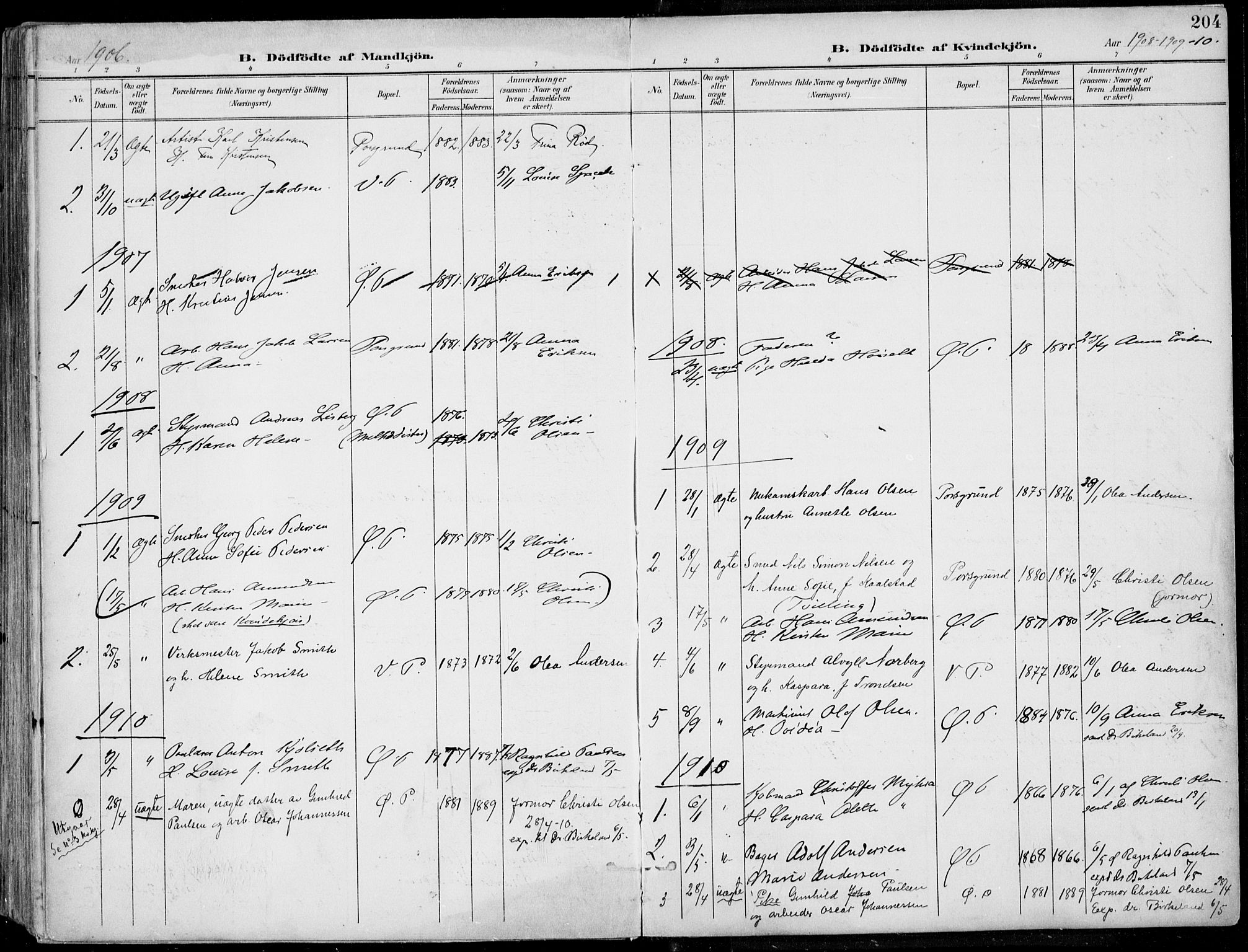 Porsgrunn kirkebøker , SAKO/A-104/F/Fa/L0010: Parish register (official) no. 10, 1895-1919, p. 204