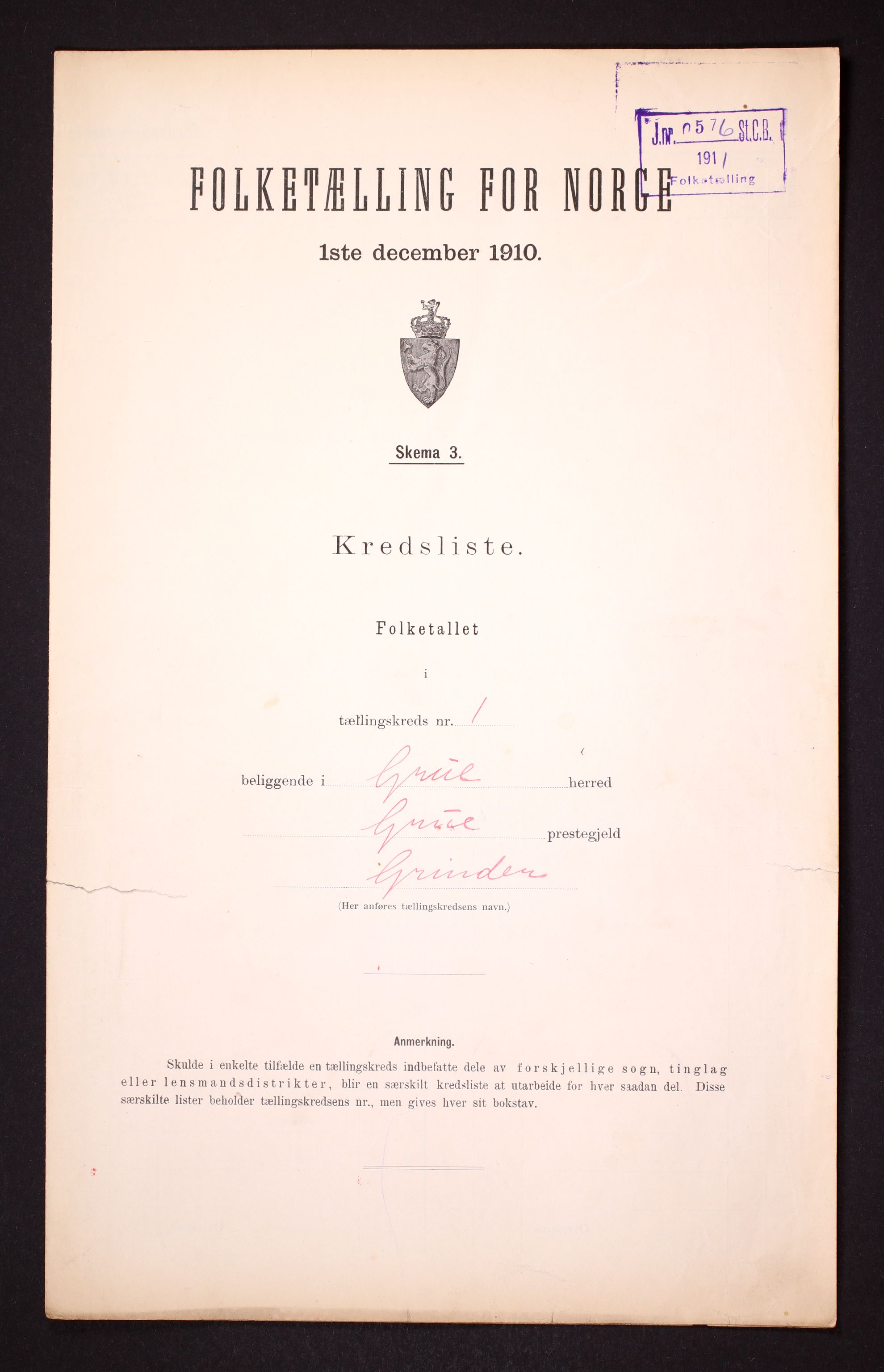 RA, 1910 census for Grue, 1910, p. 4