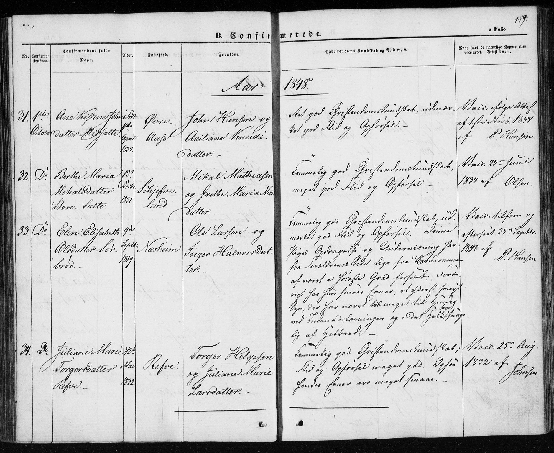 Klepp sokneprestkontor, AV/SAST-A-101803/001/3/30BA/L0004: Parish register (official) no. A 4, 1842-1852, p. 159