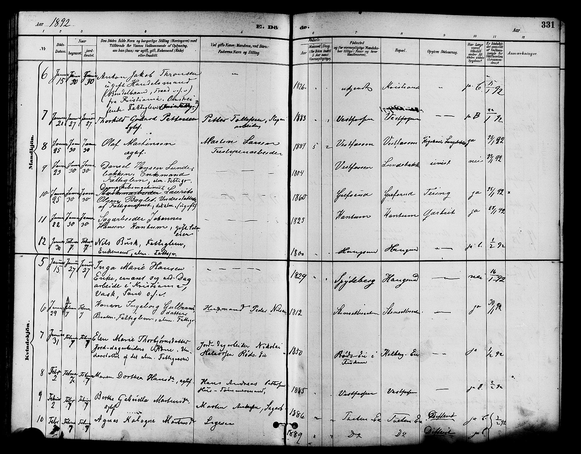 Eiker kirkebøker, AV/SAKO-A-4/F/Fb/L0002: Parish register (official) no. II 2, 1889-1896, p. 331