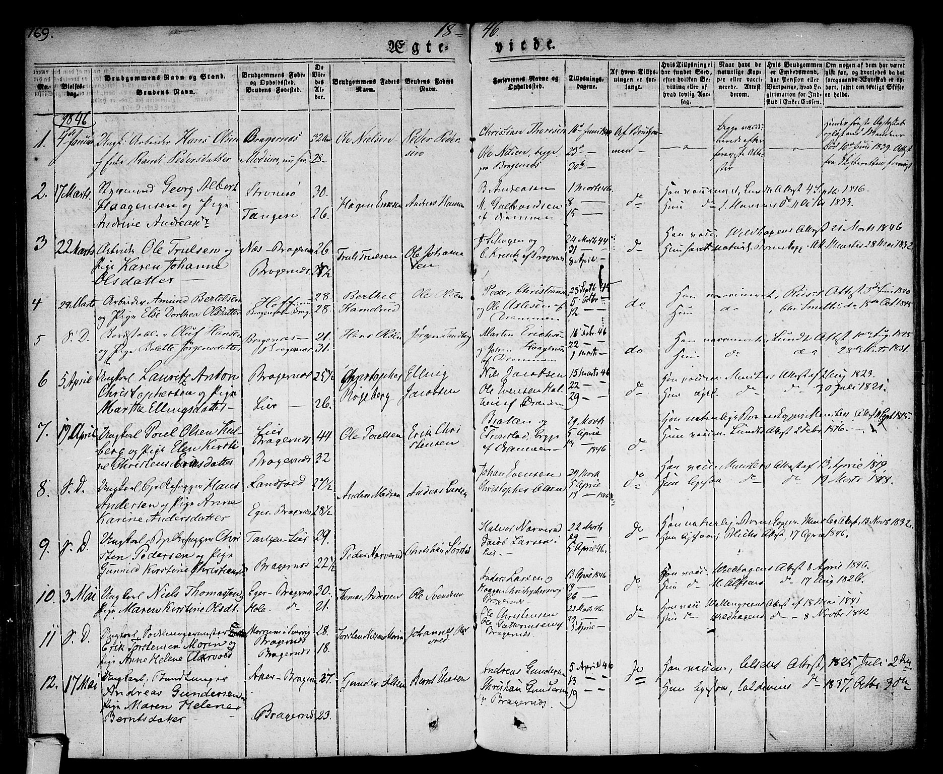 Bragernes kirkebøker, SAKO/A-6/F/Fc/L0001: Parish register (official) no. III 1, 1830-1853, p. 169